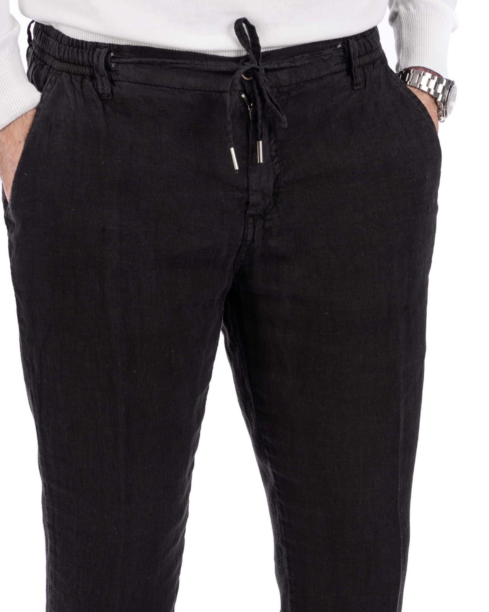 Gustave - pantalon en pur lin noir