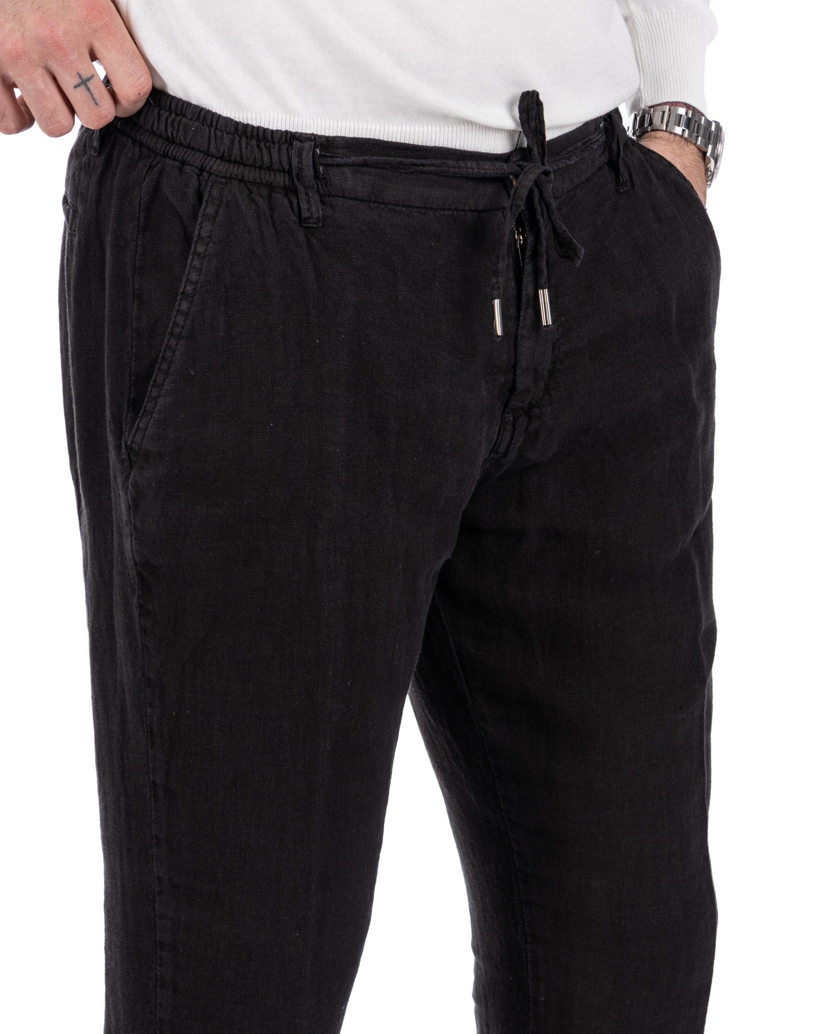 Gustave - pantalon en pur lin noir