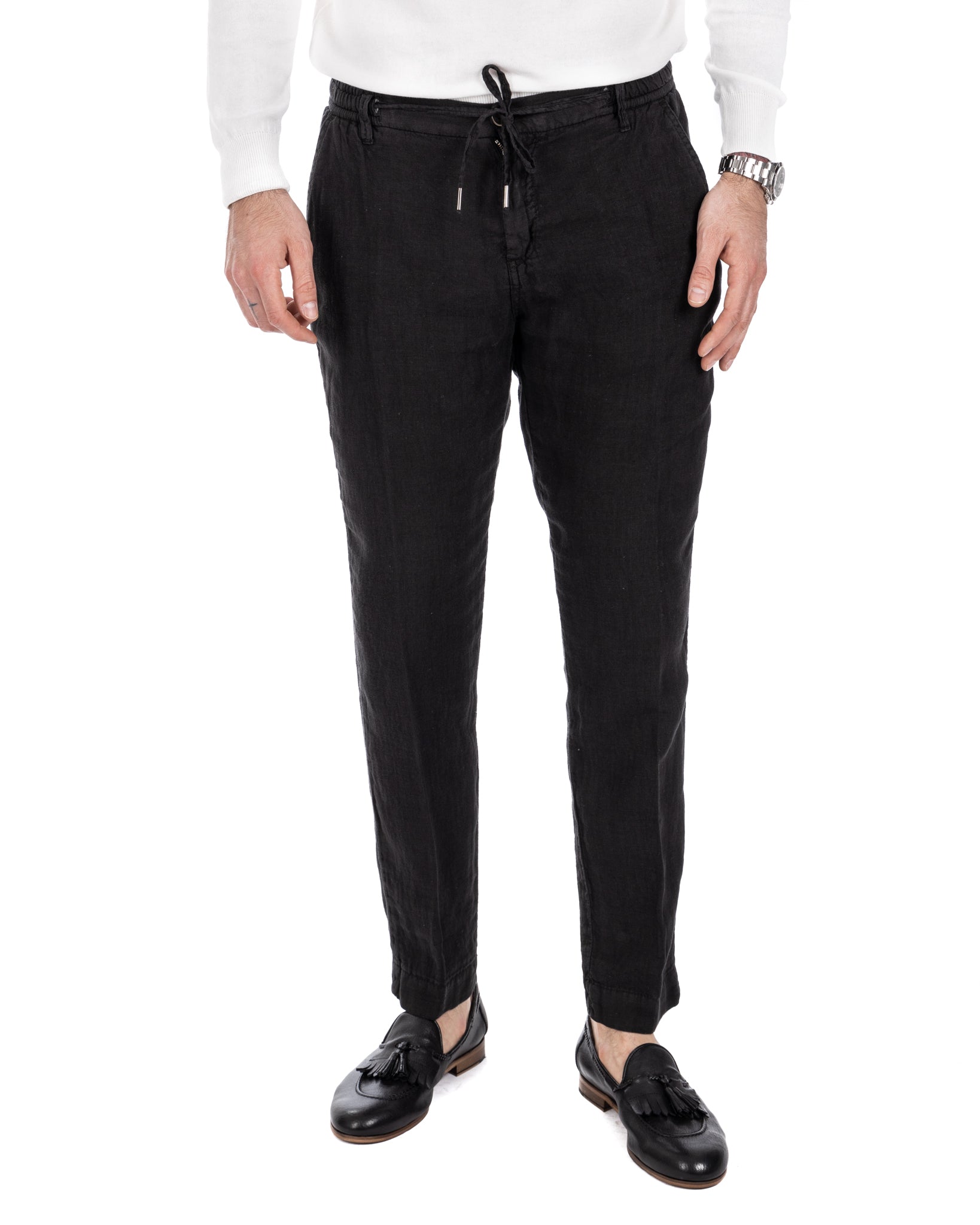 Gustave - pantalon en pur lin noir
