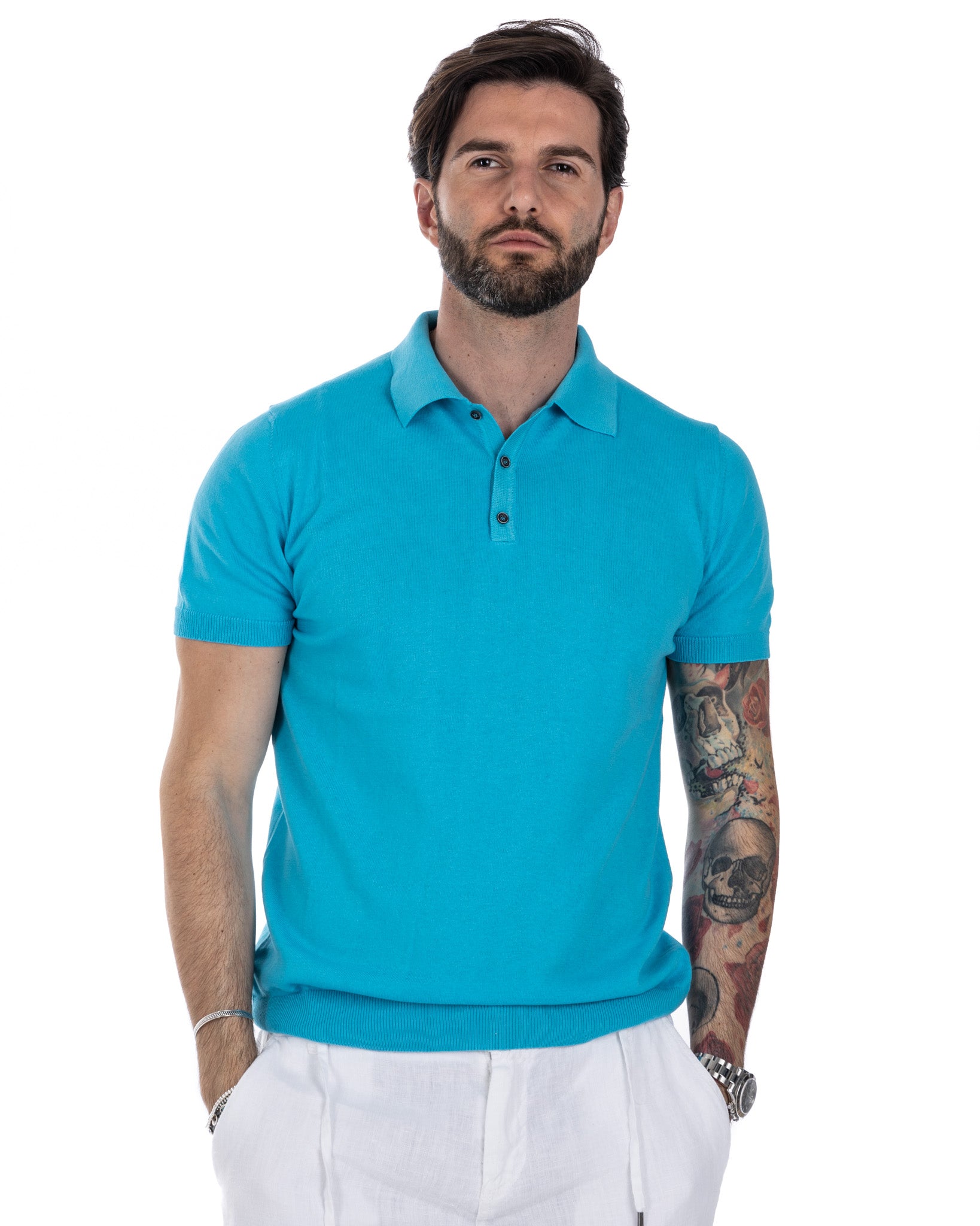 Roger - polo en maille turquoise