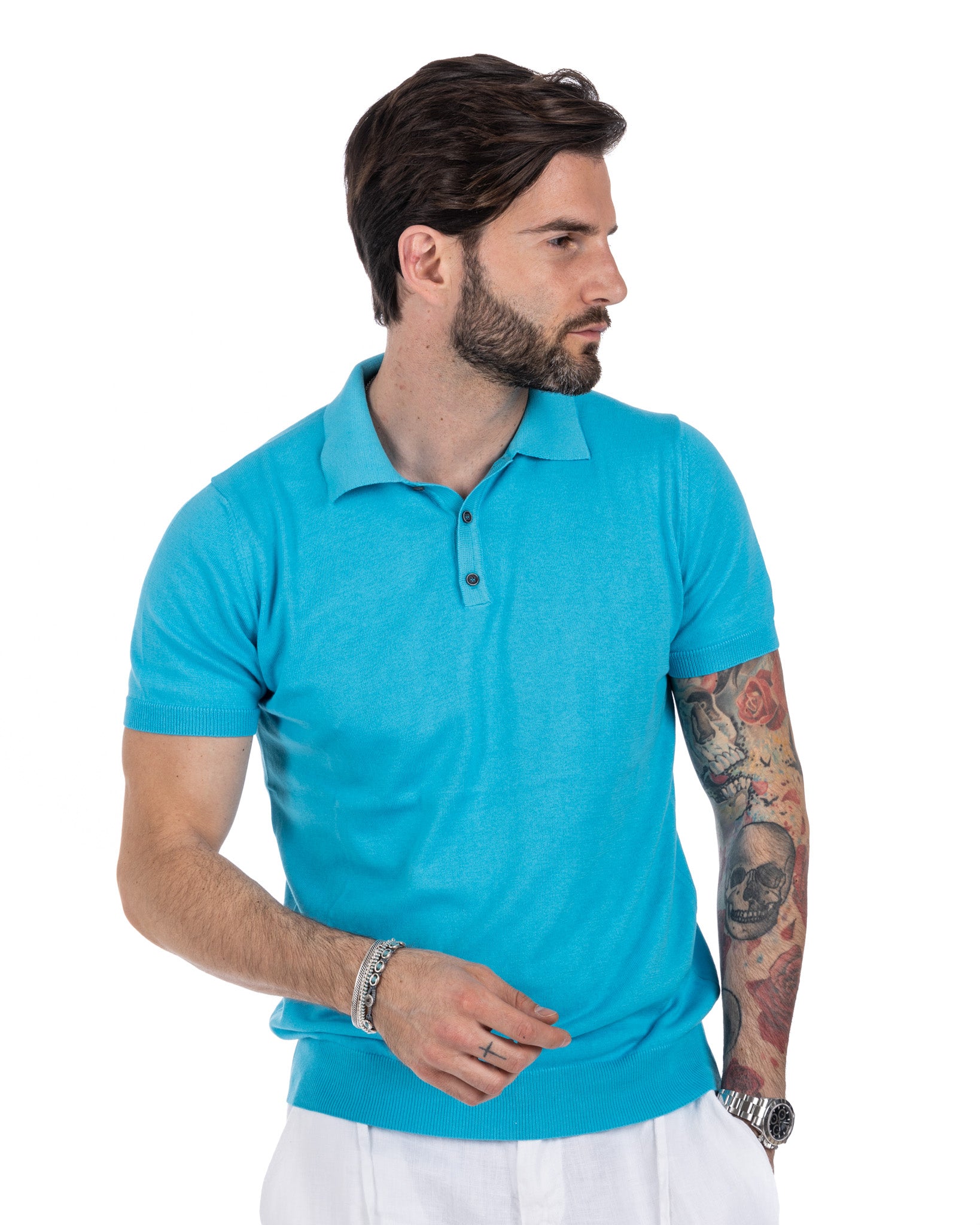 Roger - polo en maille turquoise
