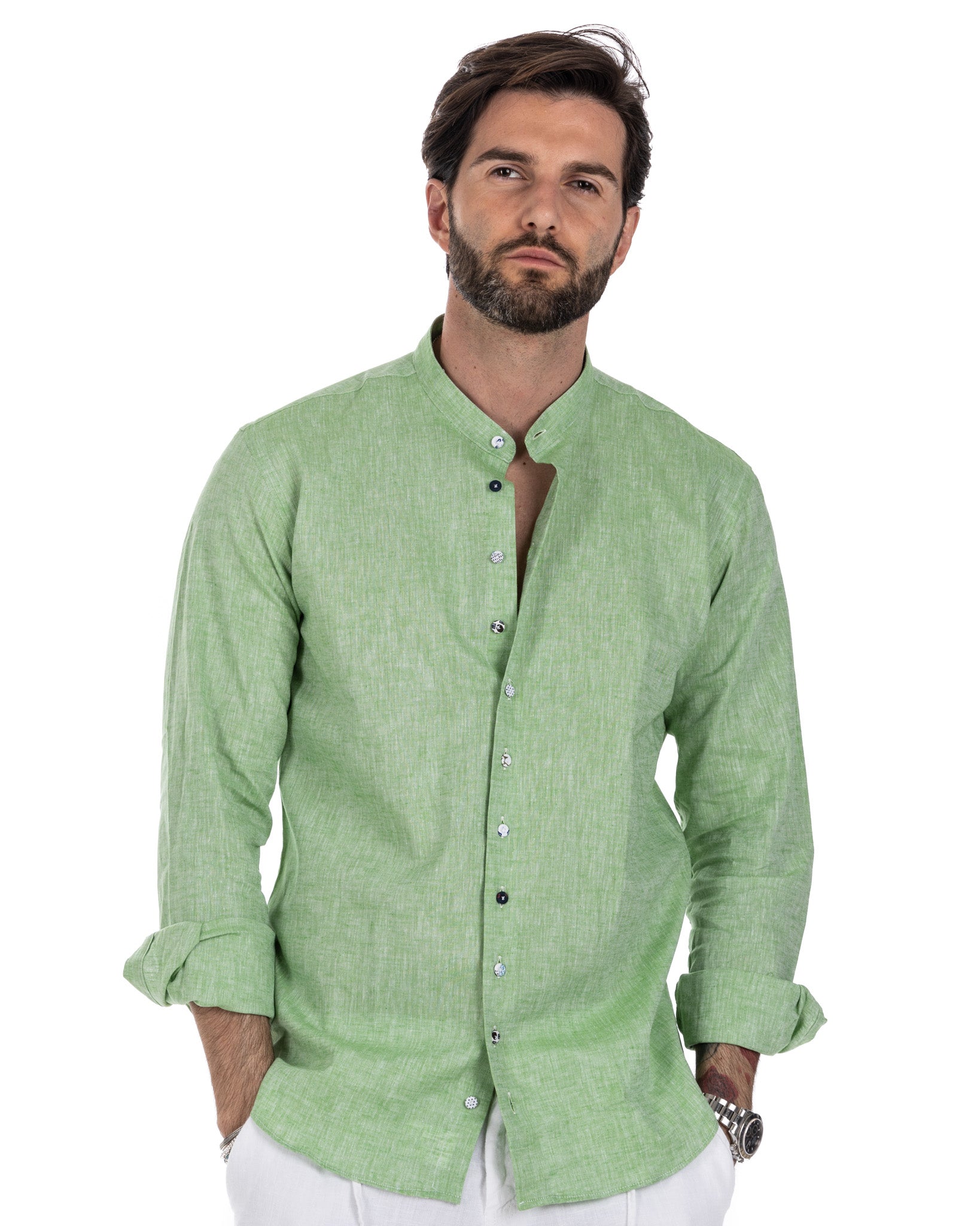 Positano - green linen Korean shirt