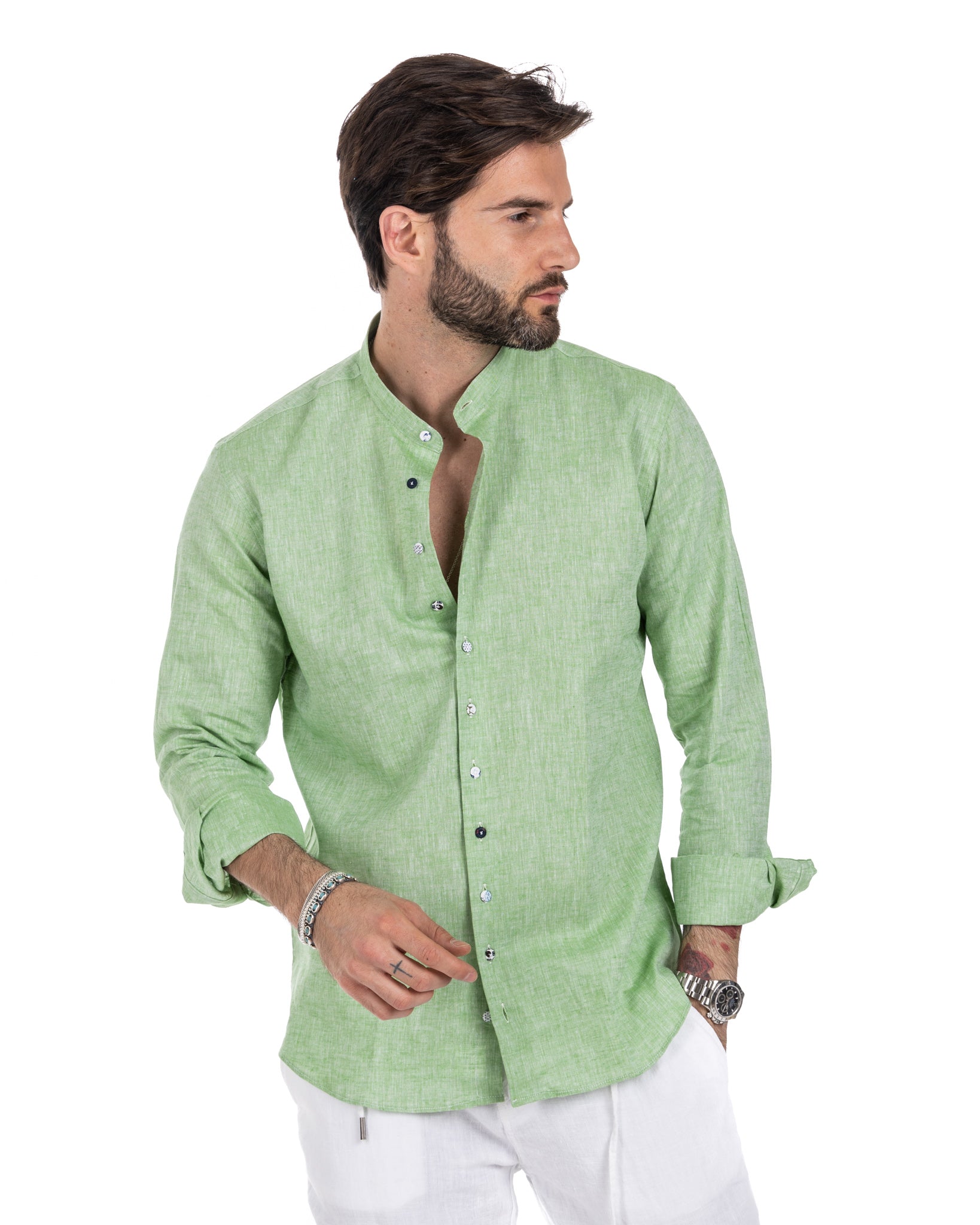 Positano - green linen Korean shirt