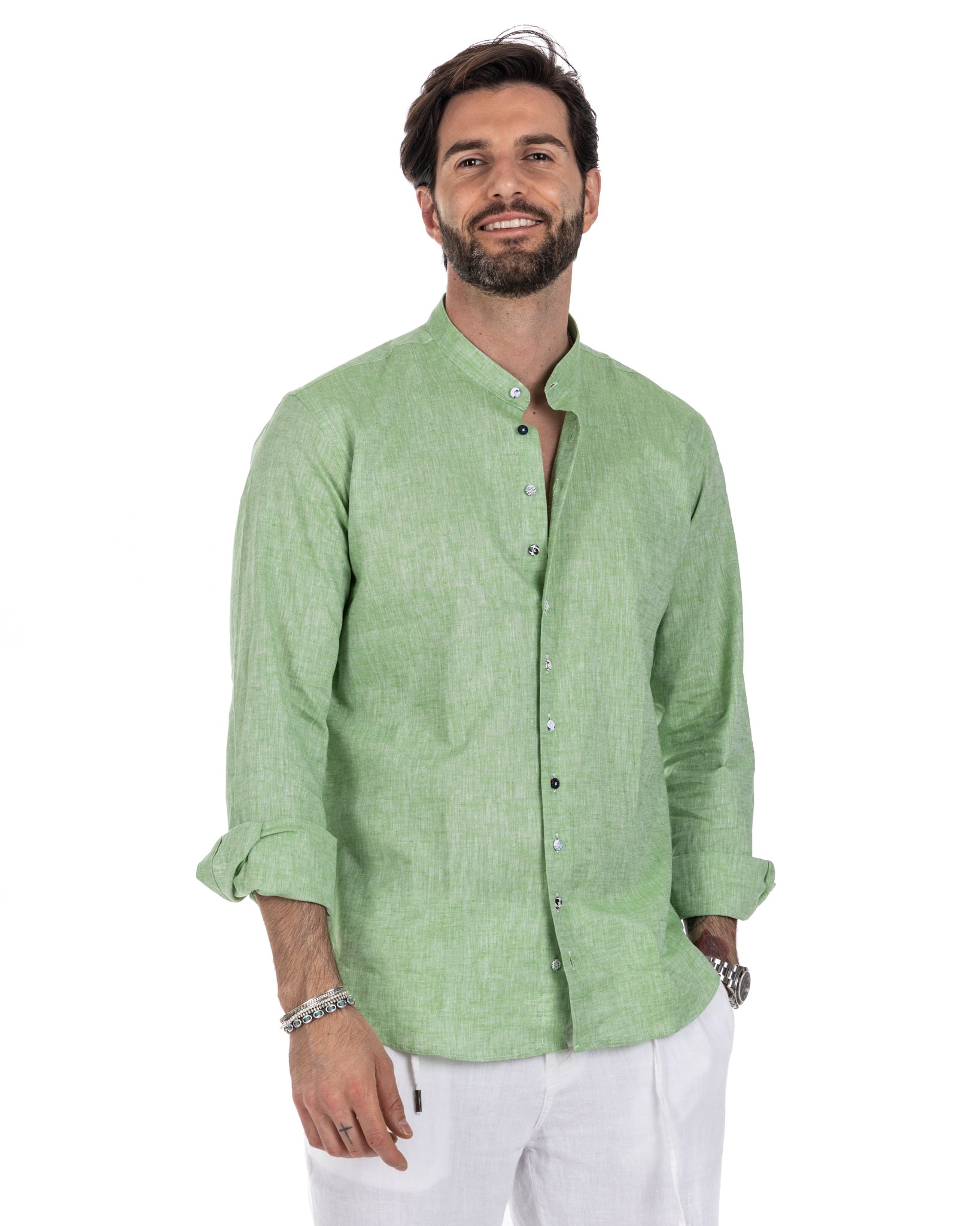 Positano - green linen Korean shirt