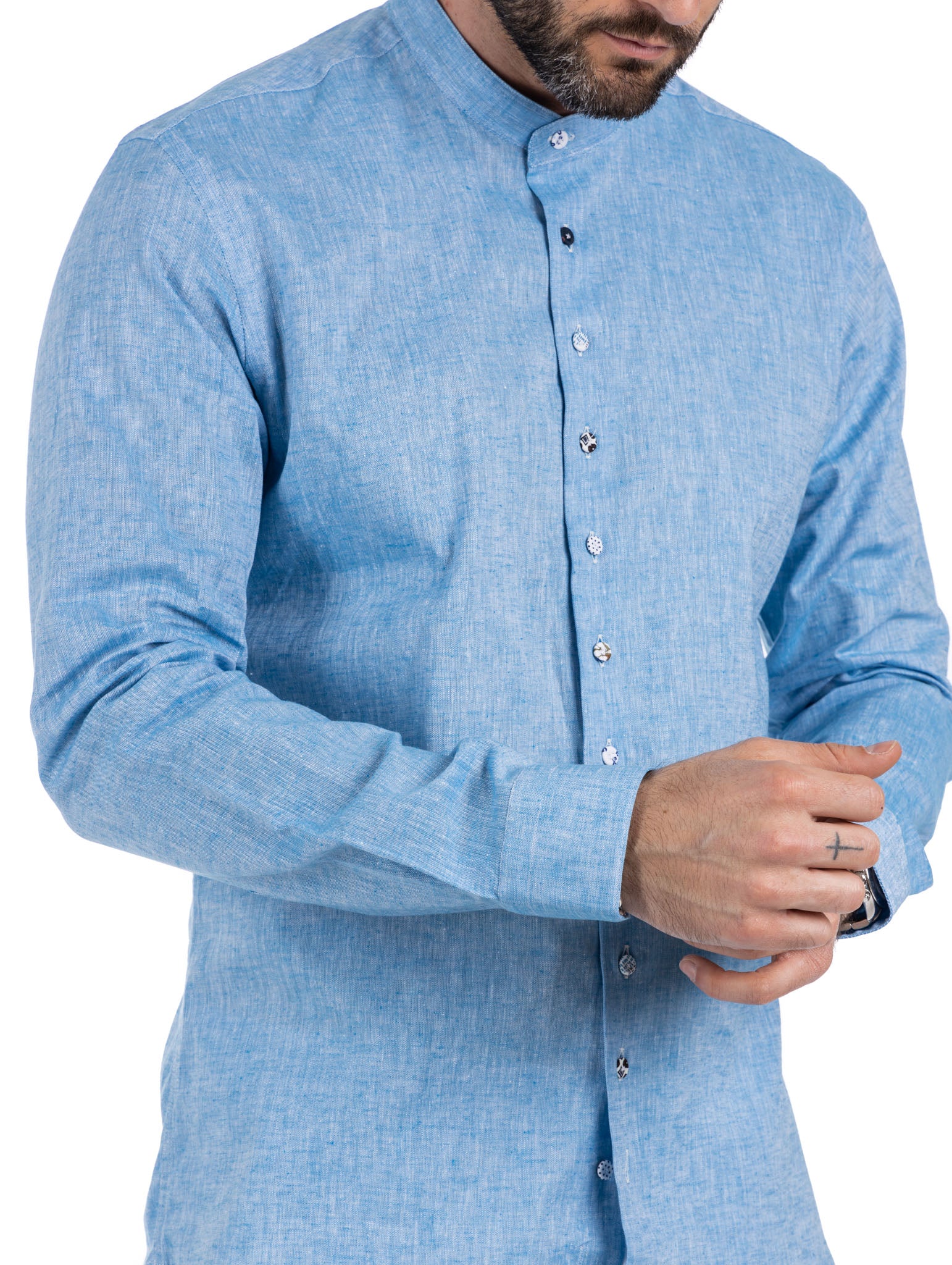 Positano - turquoise linen Korean shirt