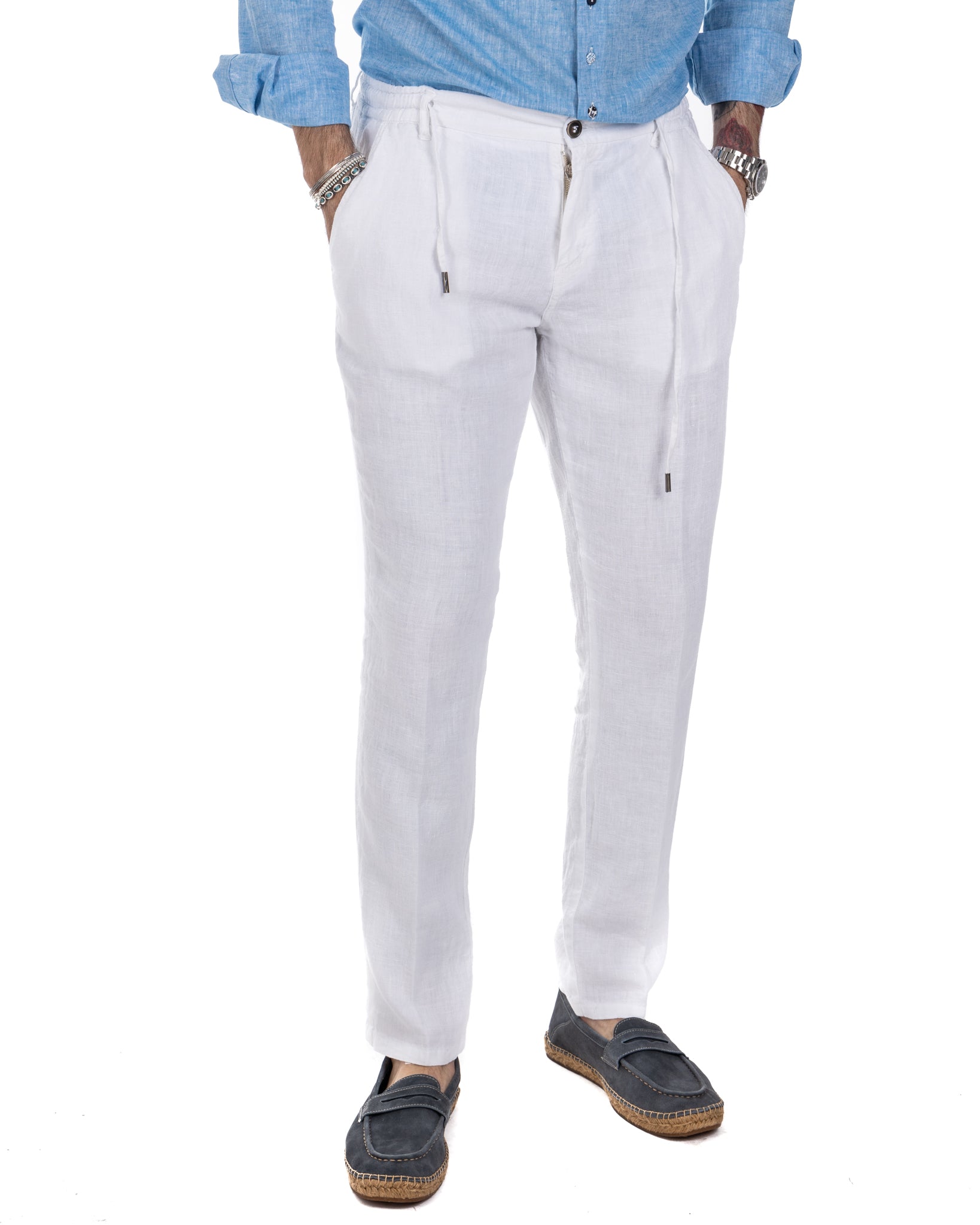 Gustave - trousers in pure white linen