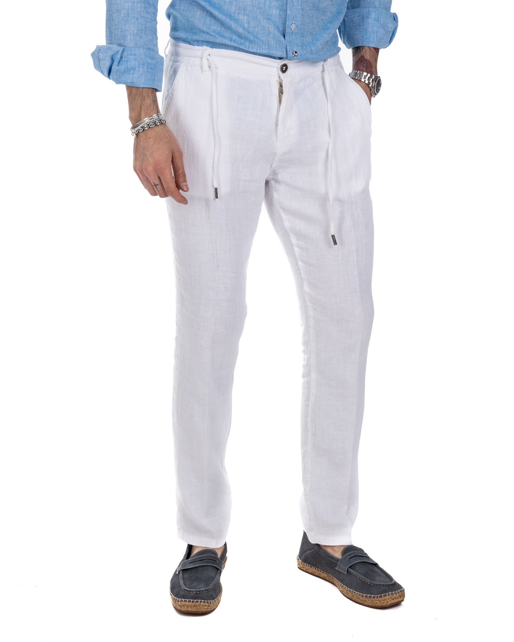 Gustave - trousers in pure white linen