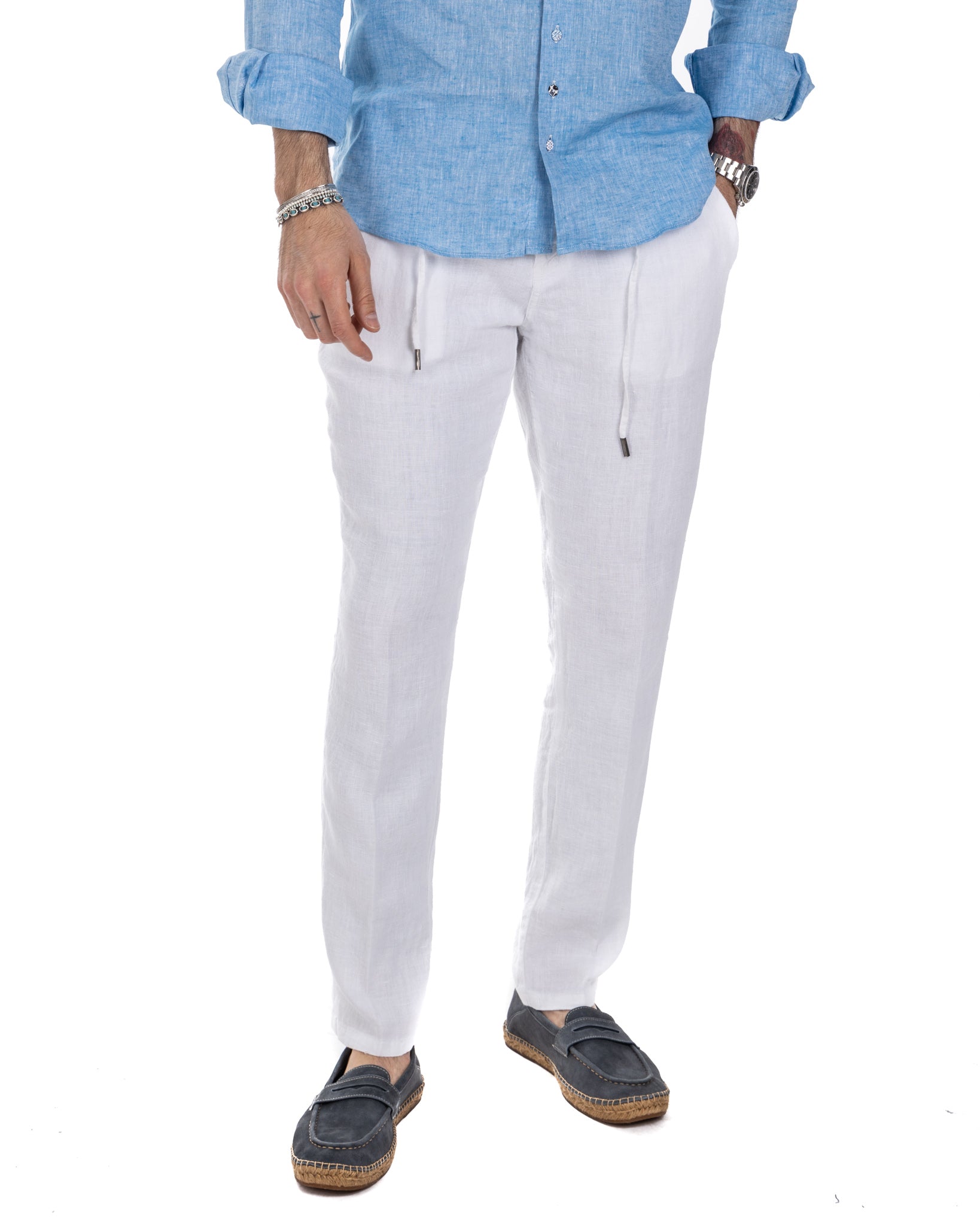 Gustave - trousers in pure white linen
