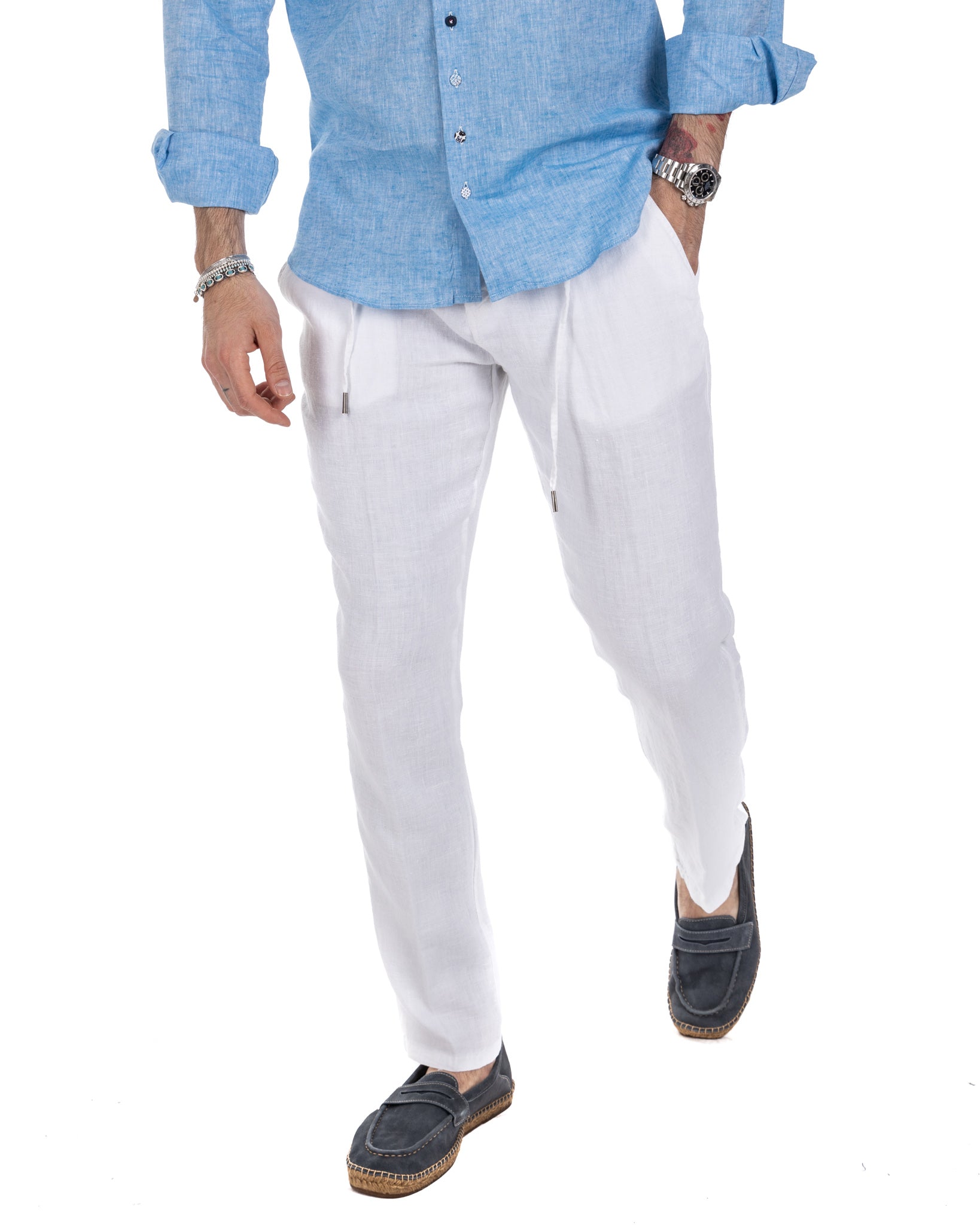 Gustave - trousers in pure white linen