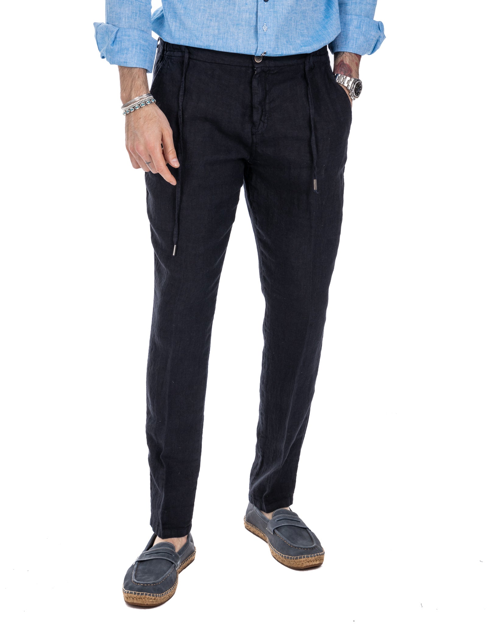 Gustave - blue pure linen trousers