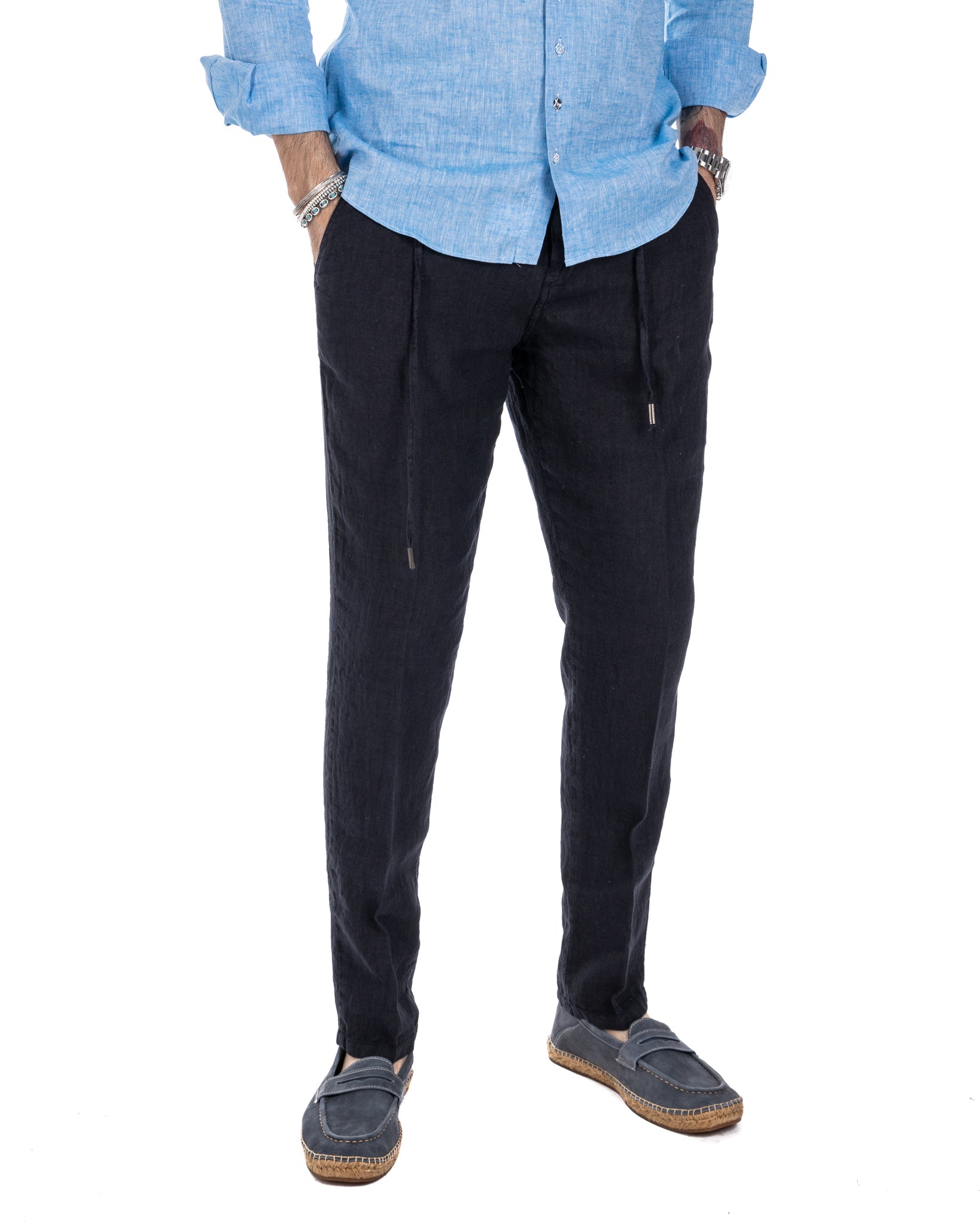 Gustave - blue pure linen trousers