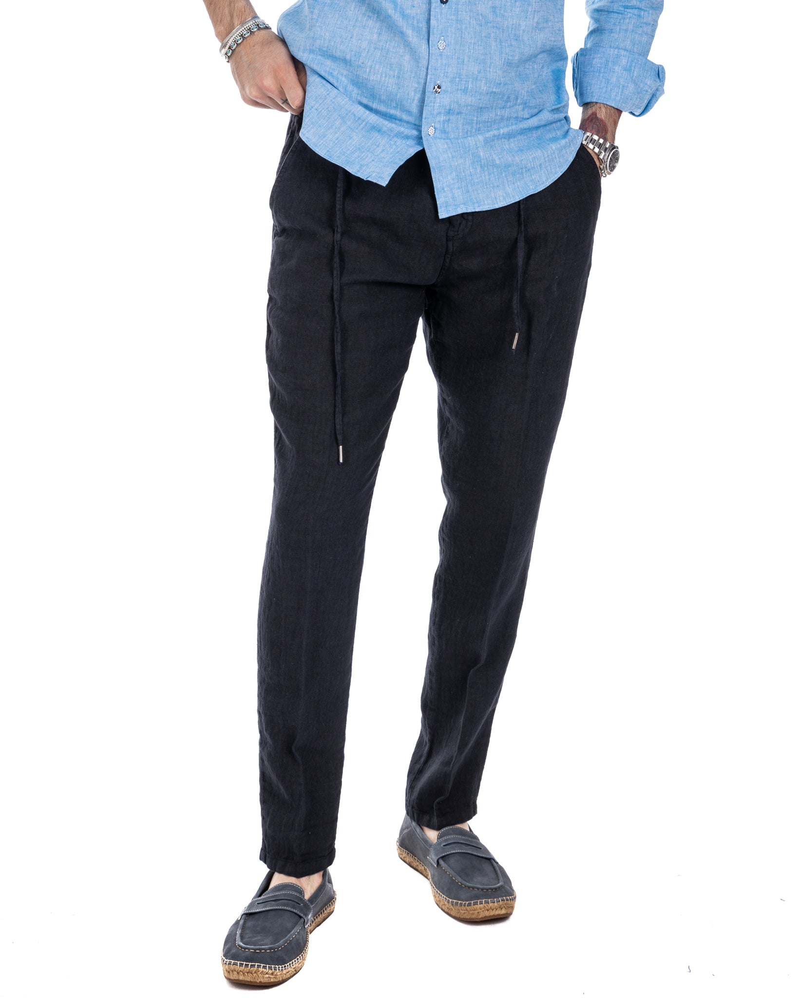 Gustave - blue pure linen trousers