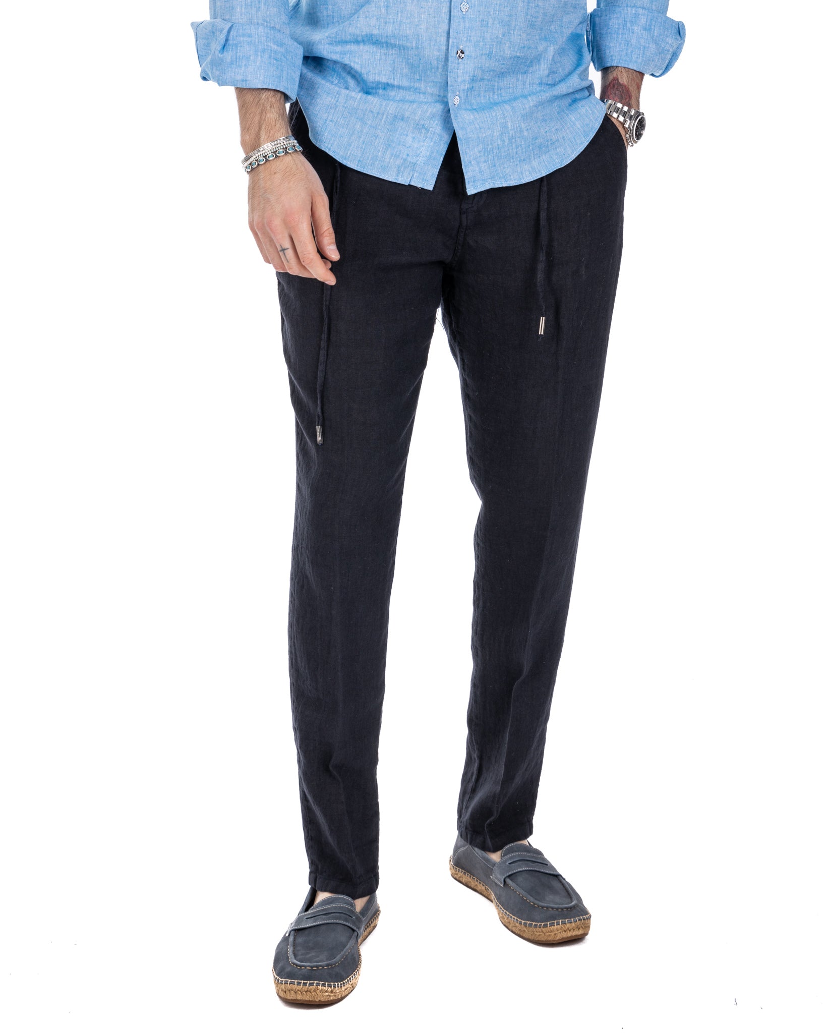 Gustave - blue pure linen trousers