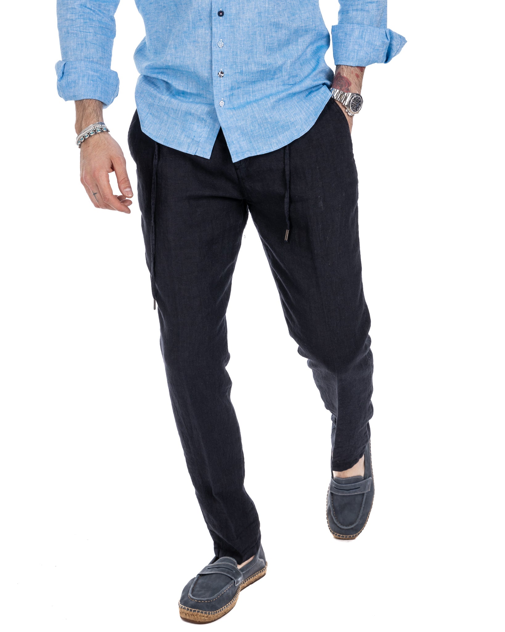Gustave - blue pure linen trousers