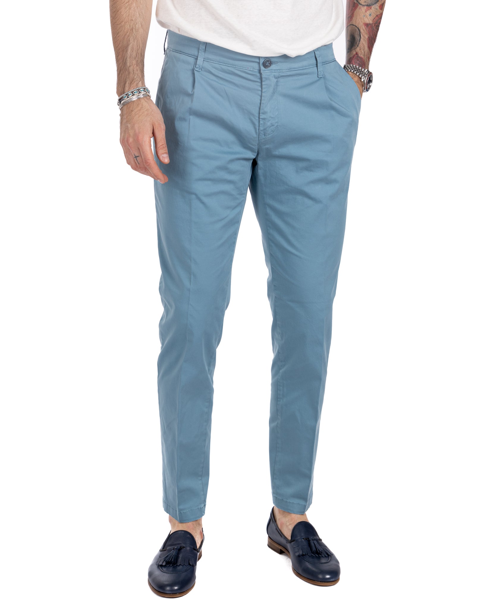 Miles - pantalone con pinces azzurro