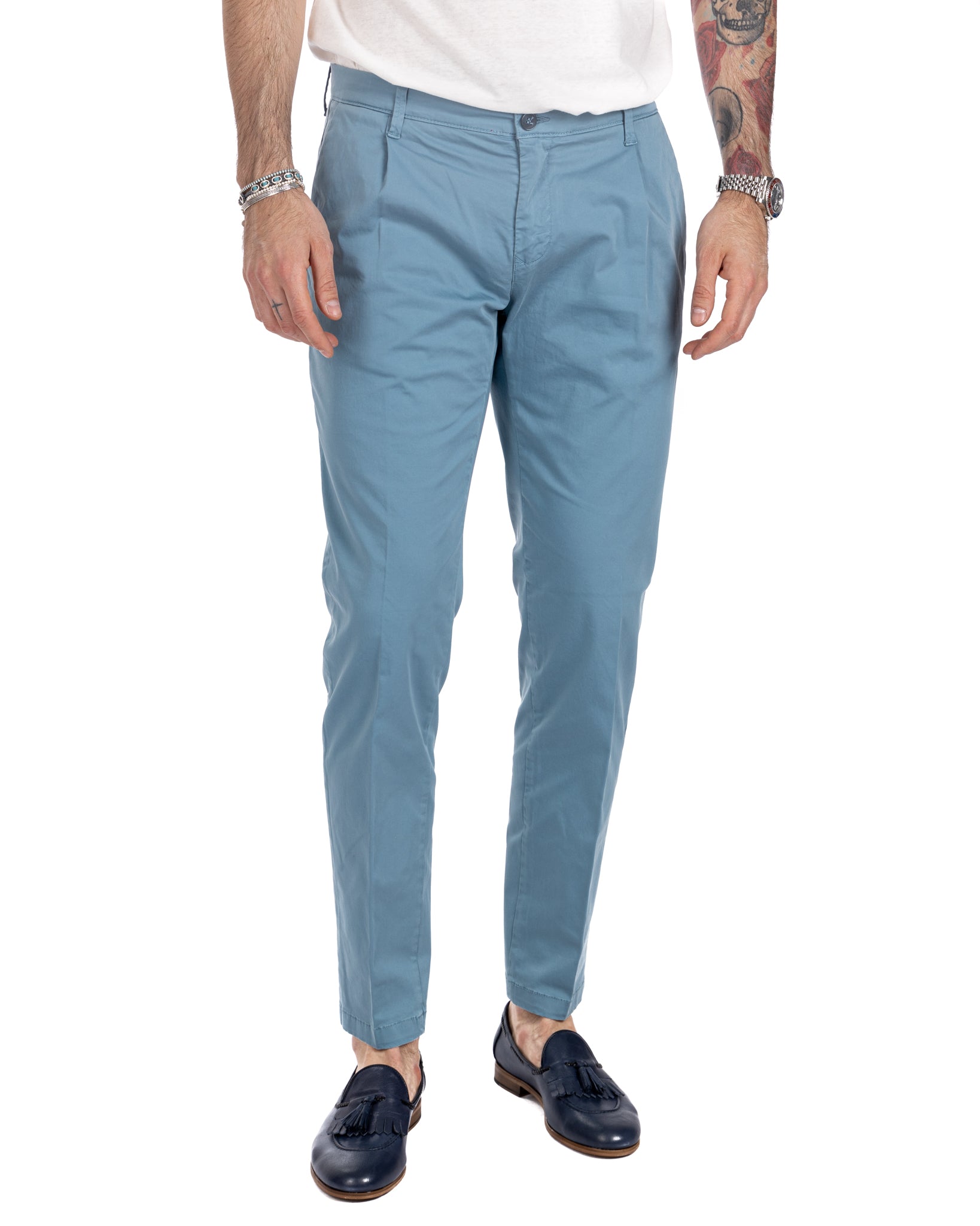 Miles - pantalone con pinces azzurro