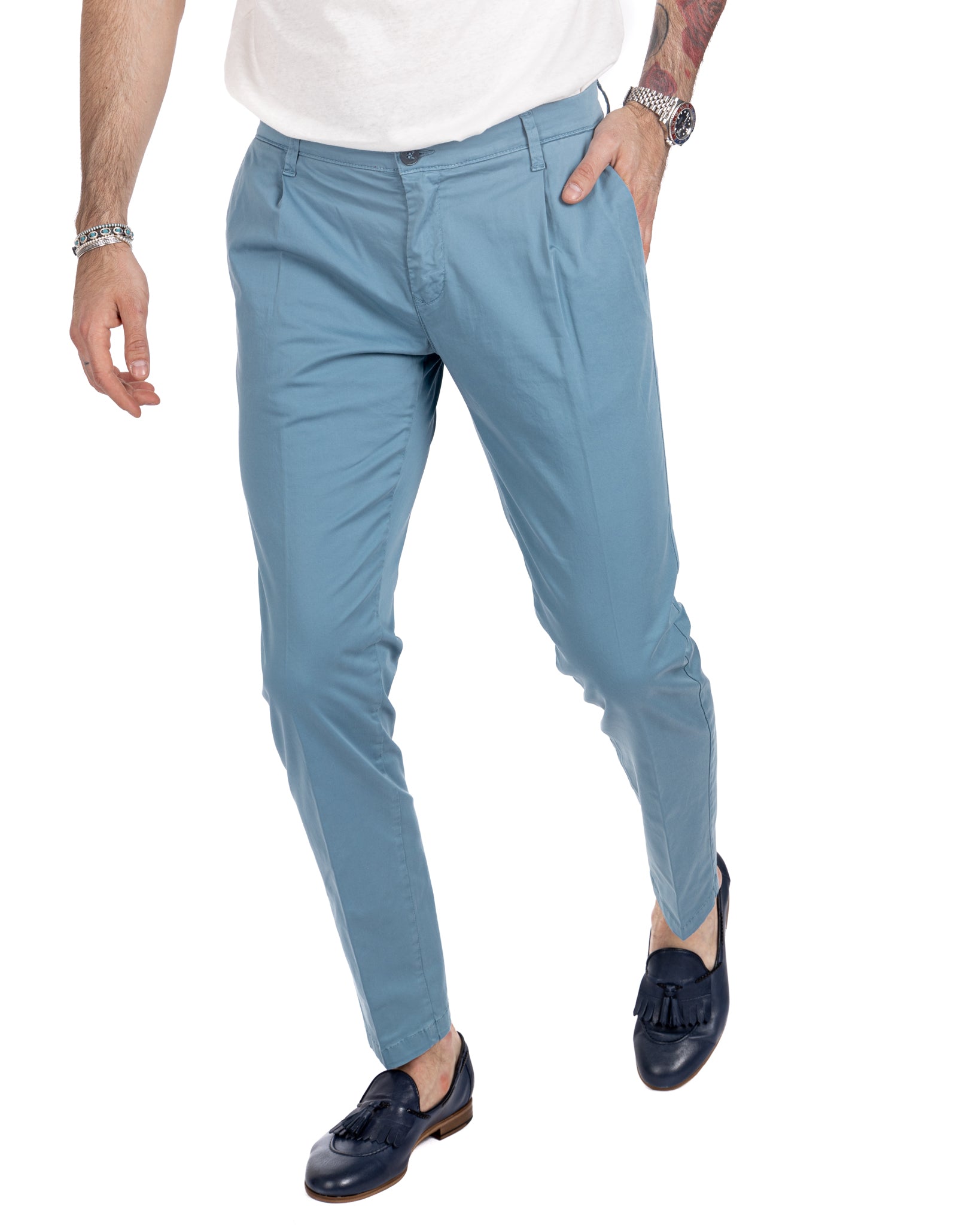 Miles - pantalone con pinces azzurro