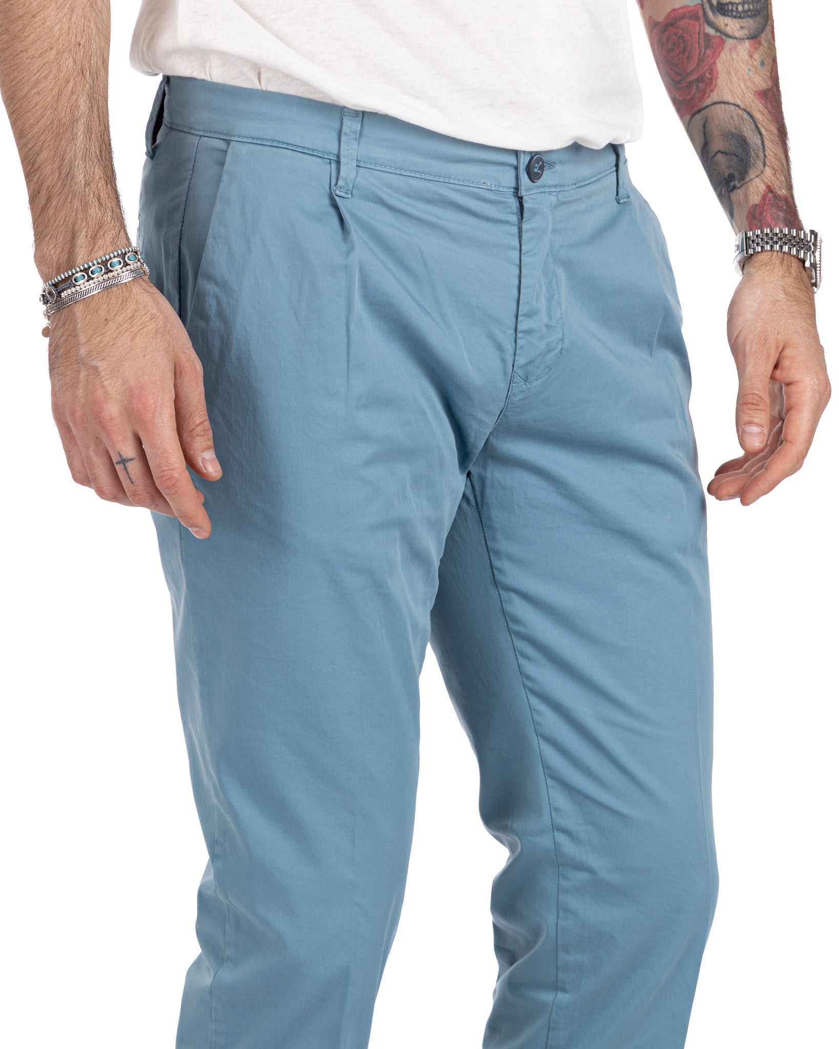 Miles - pantalone con pinces azzurro