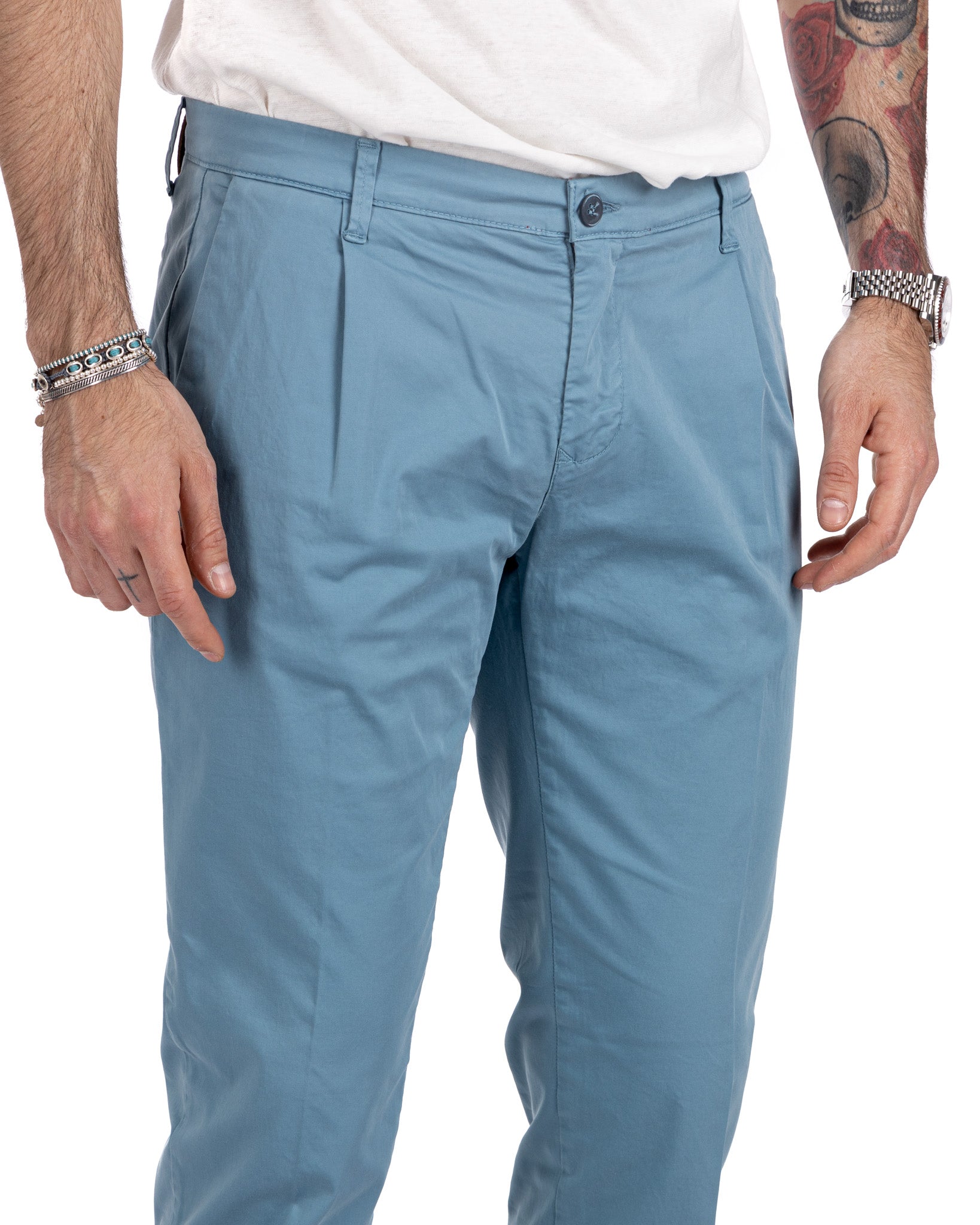 Miles - pantalone con pinces azzurro
