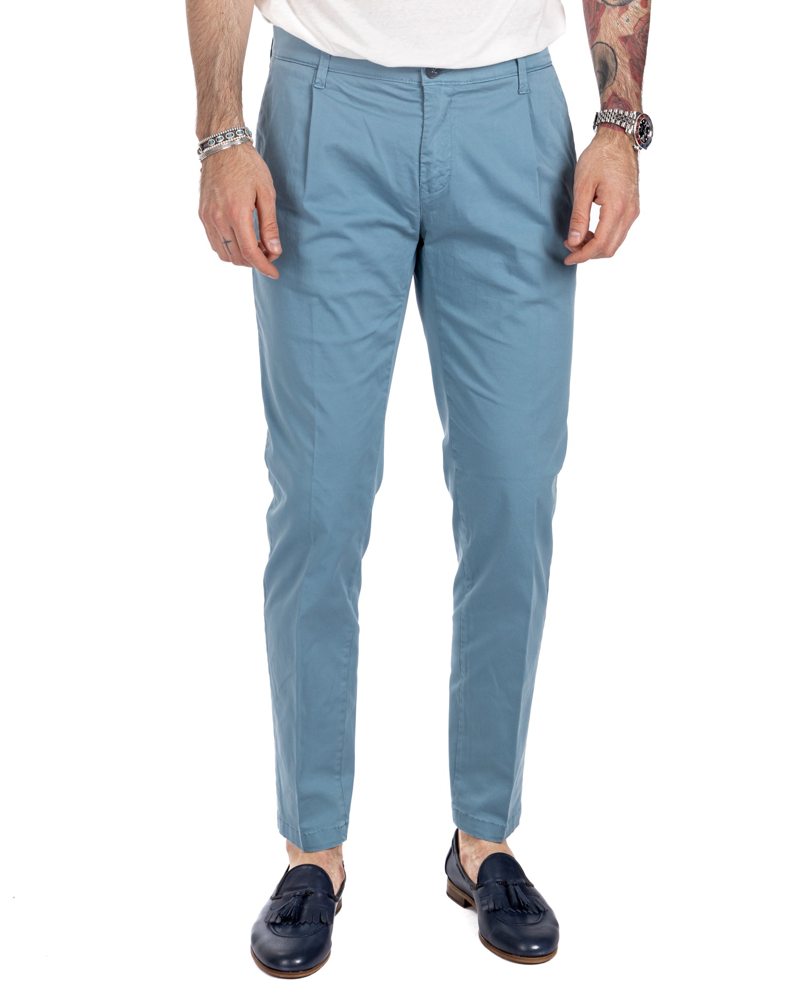 Miles - pantalone con pinces azzurro