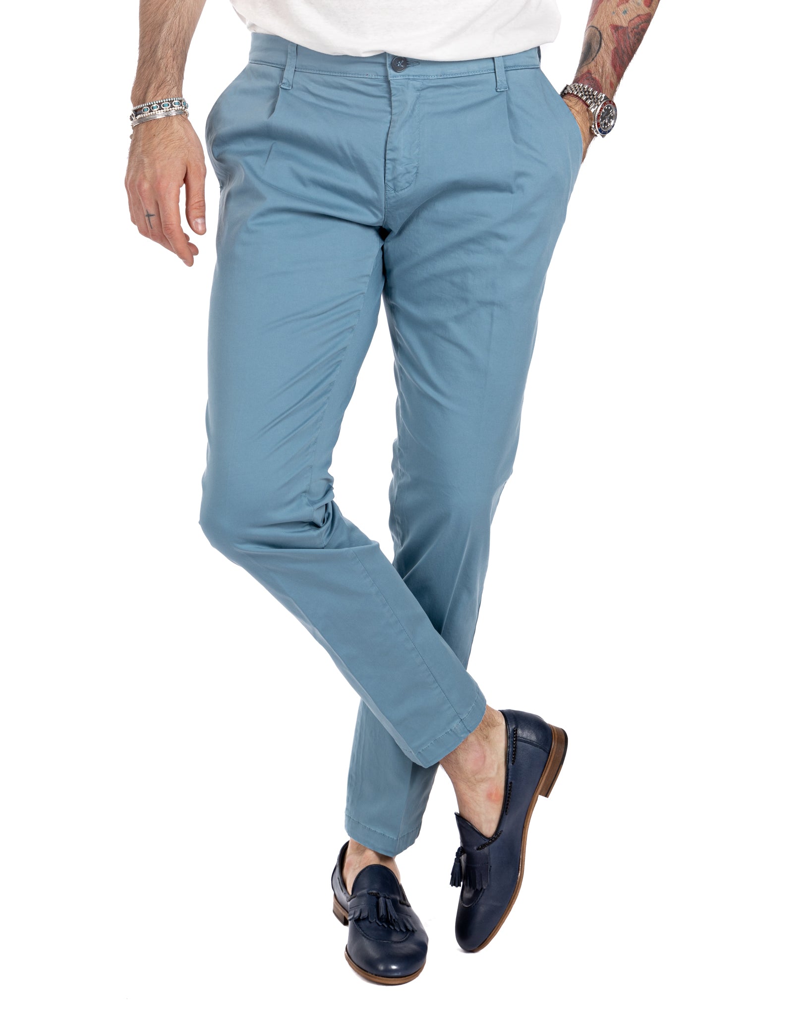 Miles - pantalone con pinces azzurro
