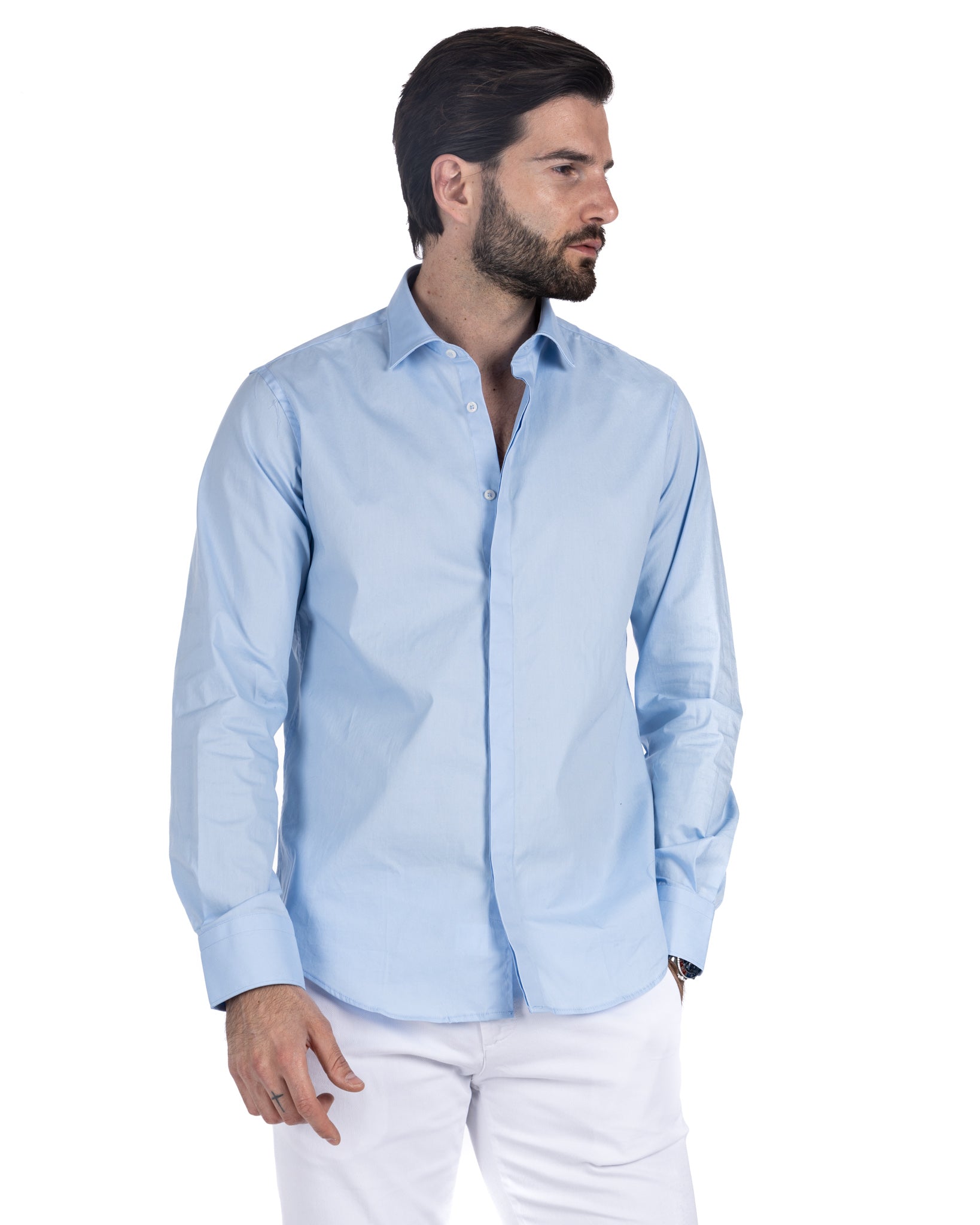 Shirt - classic light blue basic in cotton