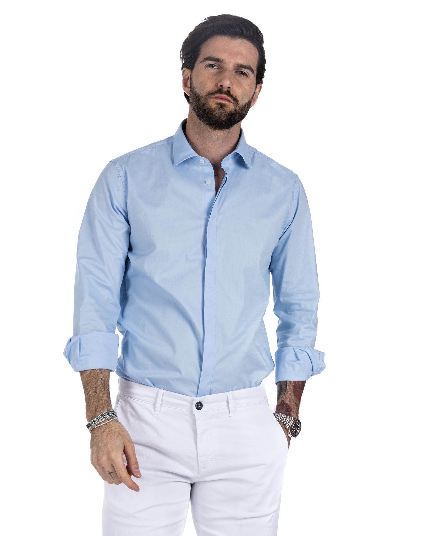 Shirt - classic light blue basic in cotton