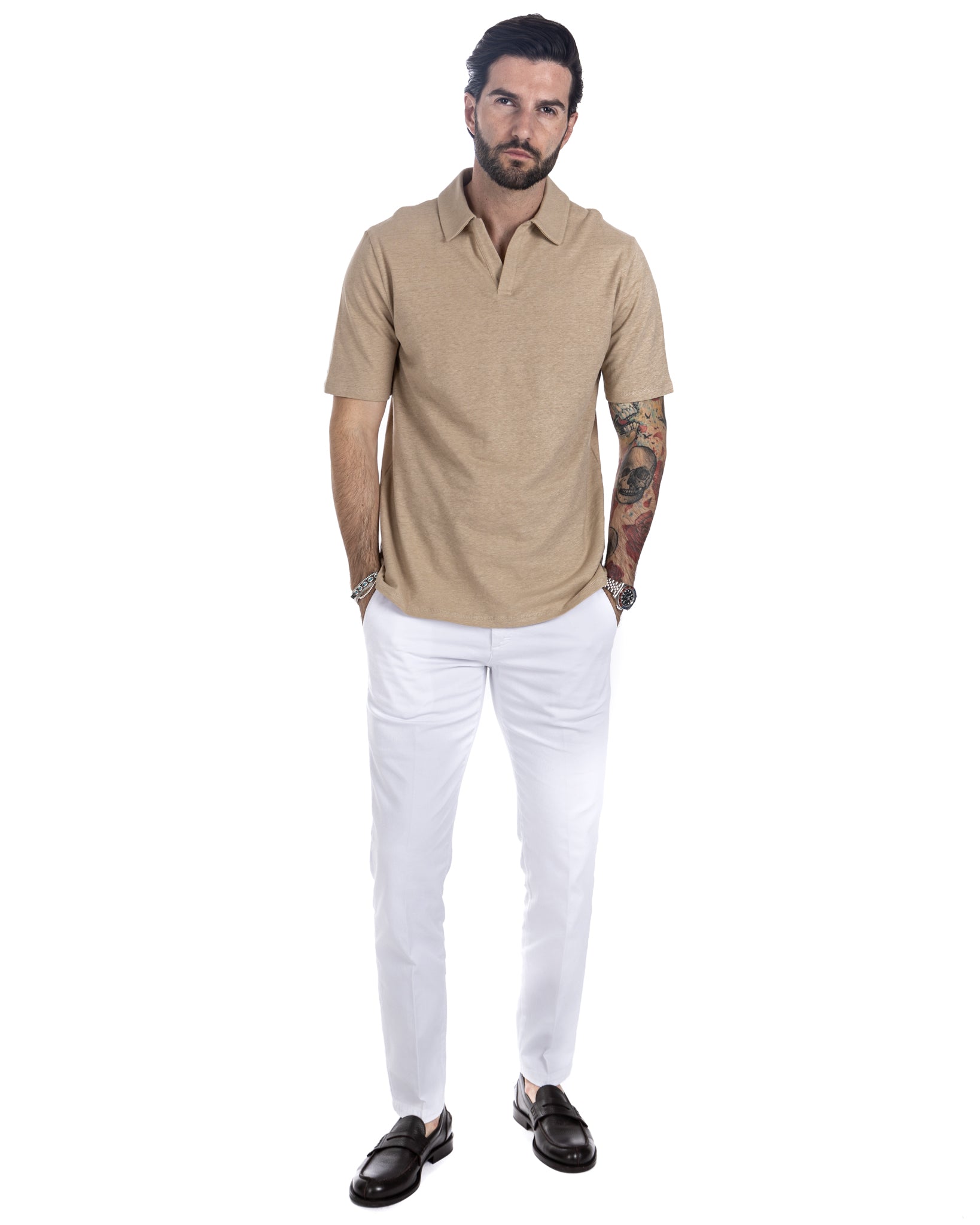 Panarea - beige linen polo shirt