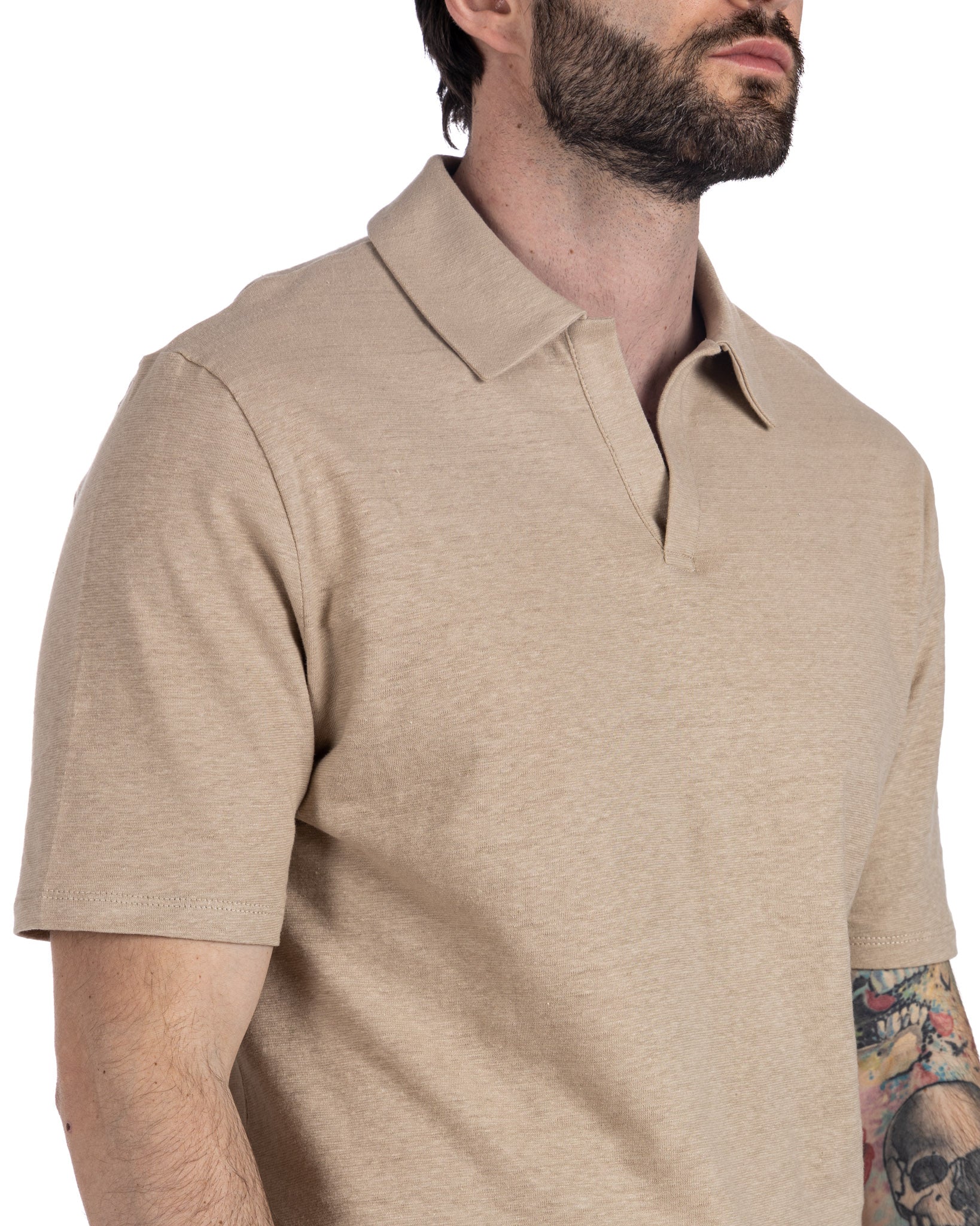 Panarea - beige linen polo shirt