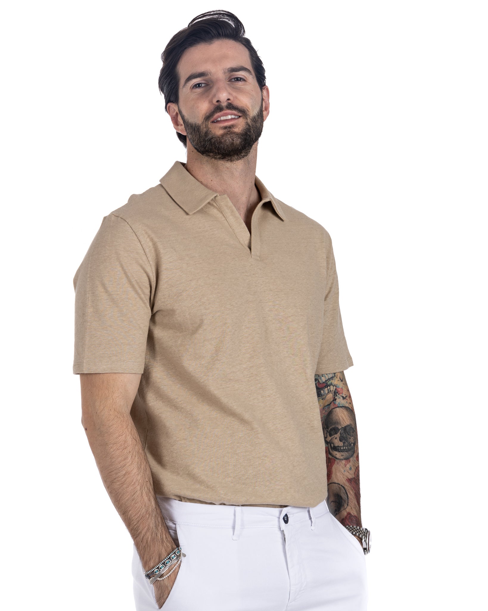 Panarea - beige linen polo shirt