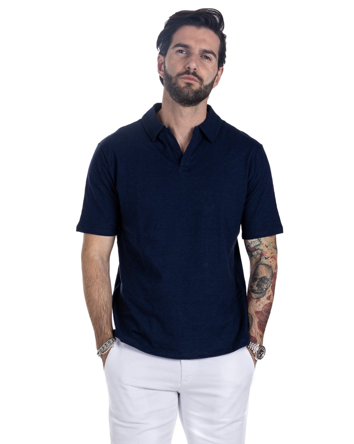 Panarea - blue linen polo shirt