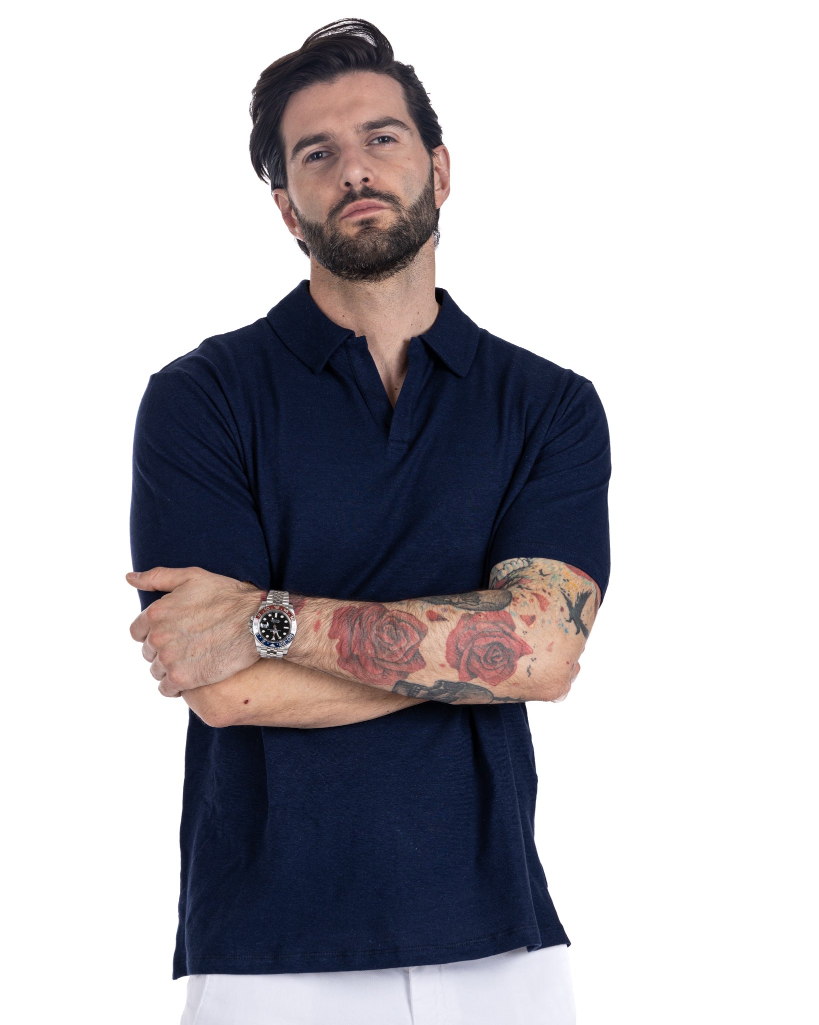 Panarea - blue linen polo shirt