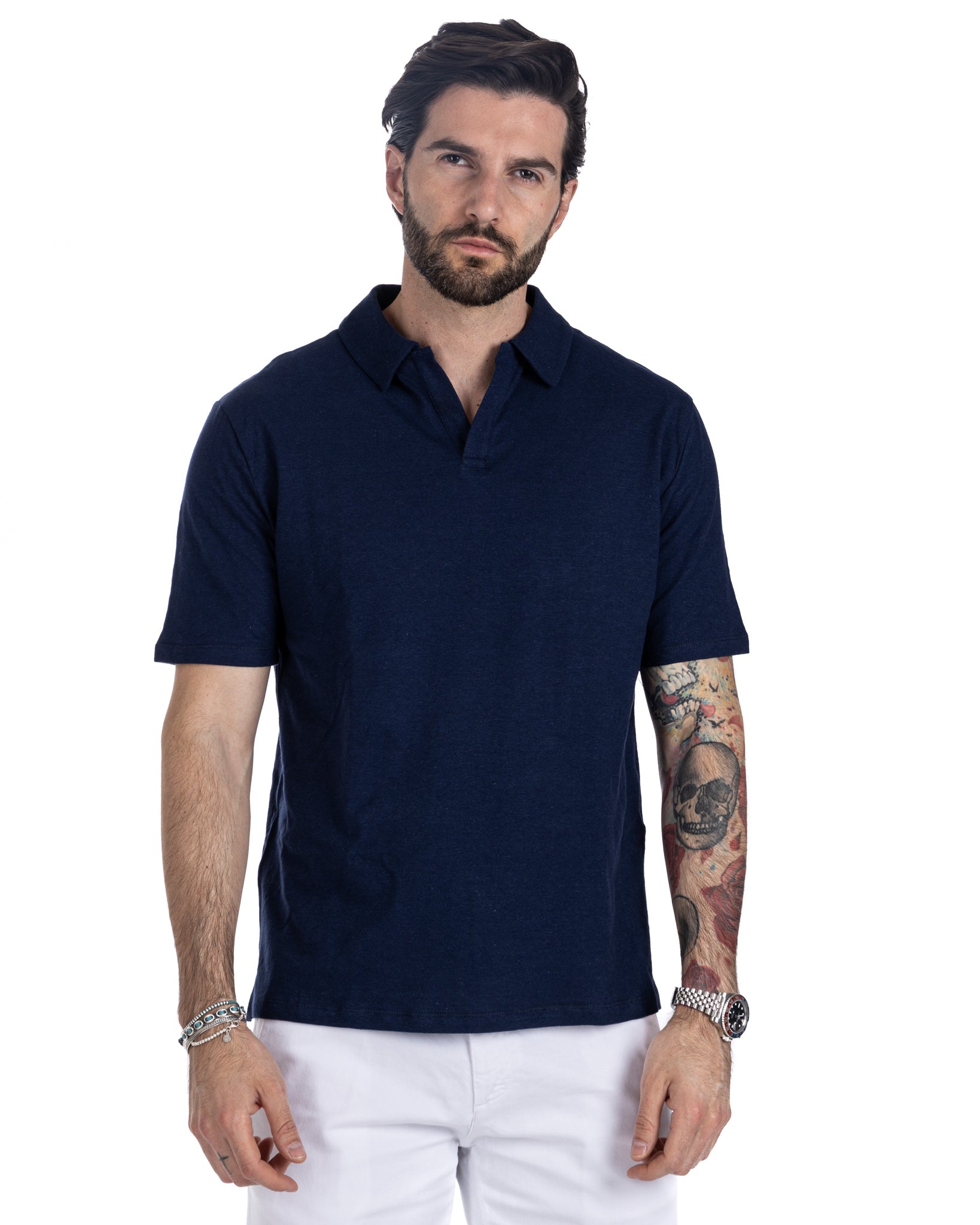 Panarea - blue linen polo shirt