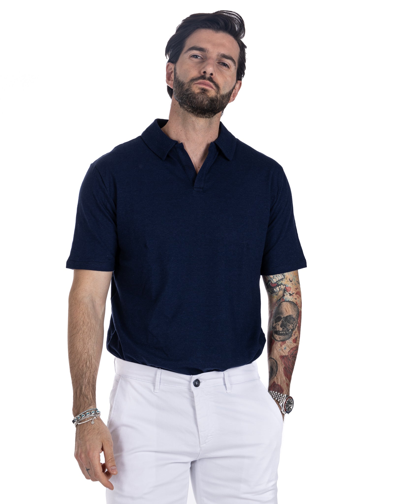Panarea - blue linen polo shirt