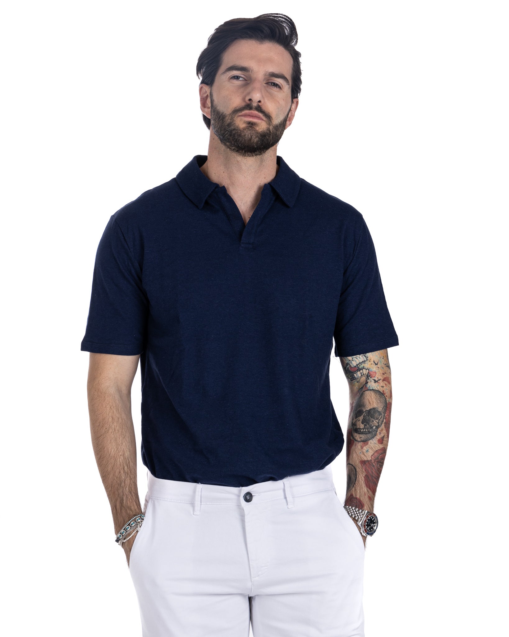 Panarea - blue linen polo shirt