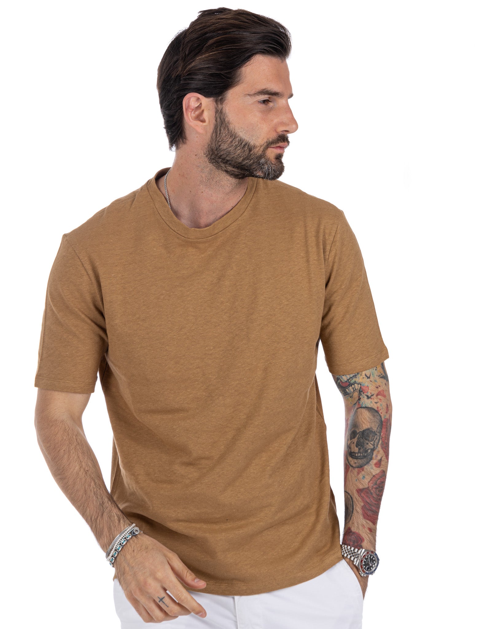 Favignana - camel linen t-shirt