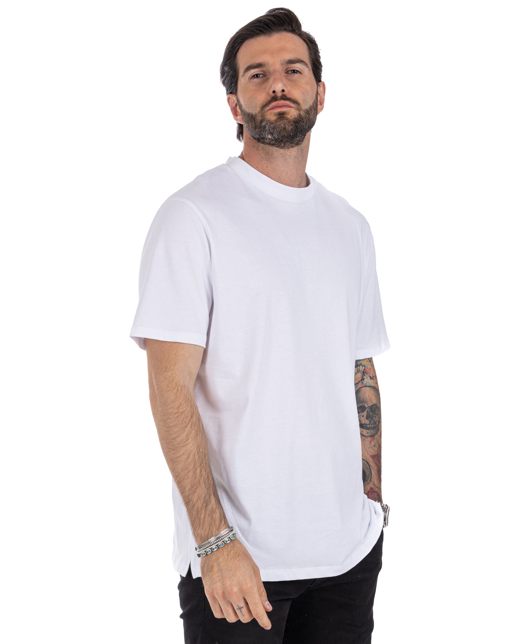 Land - white cotton half-neck t-shirt