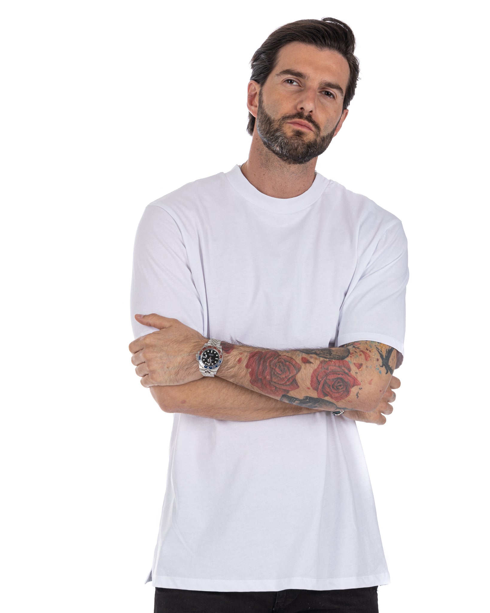 Land - white cotton half-neck t-shirt