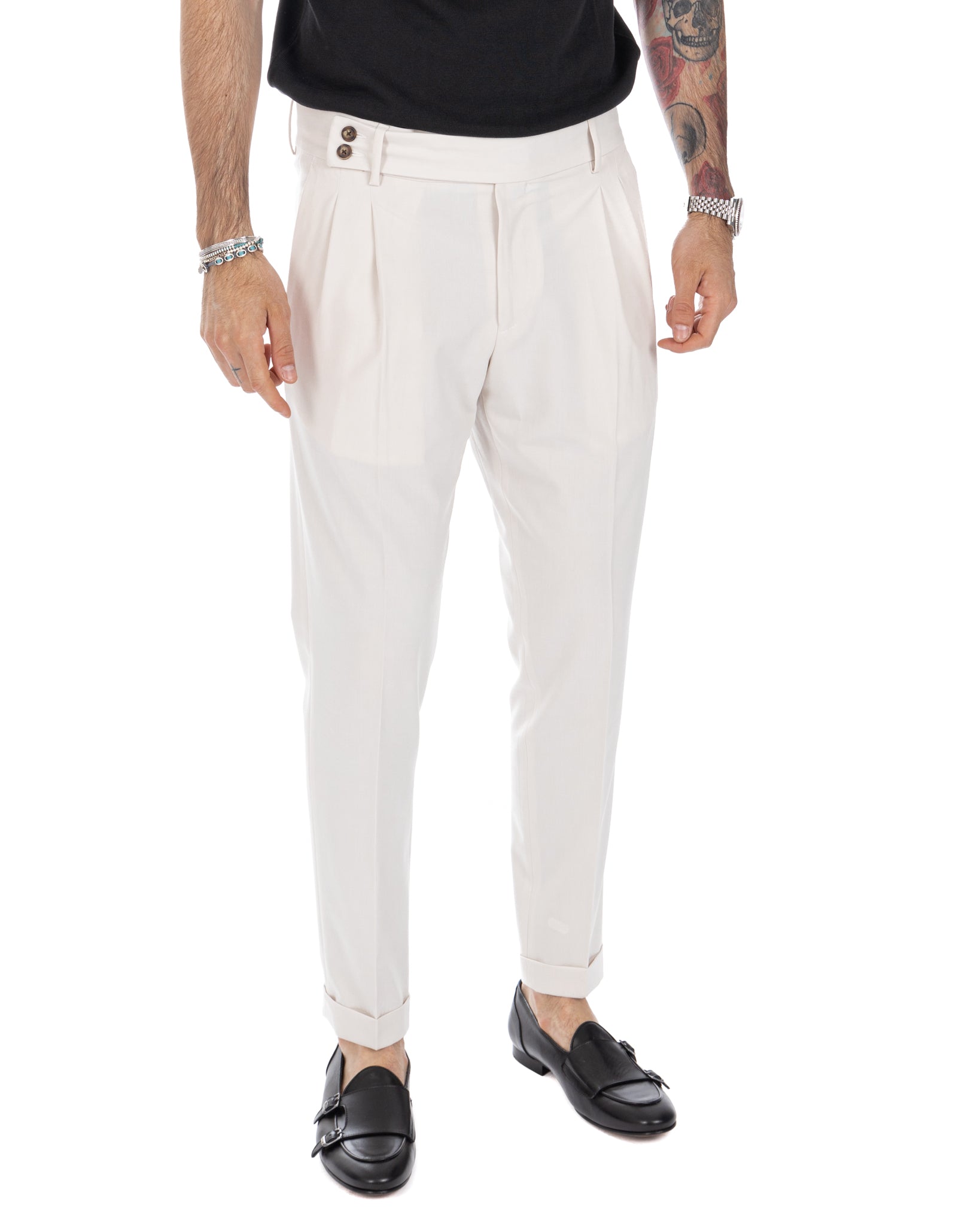 Caprera - cream high waisted trousers
