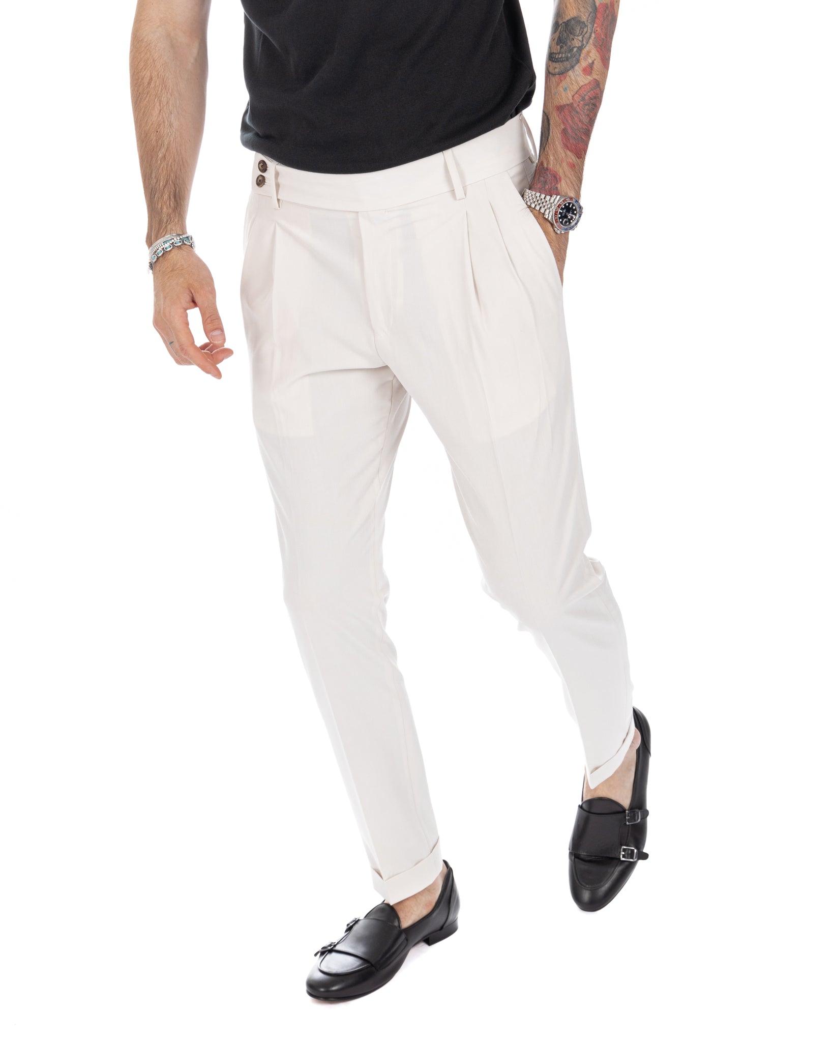 Caprera - cream high waisted trousers