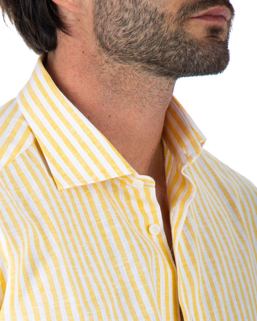 ISCHIA - CLASSIC YELLOW NARROW STRIPED SHIRT IN LINEN