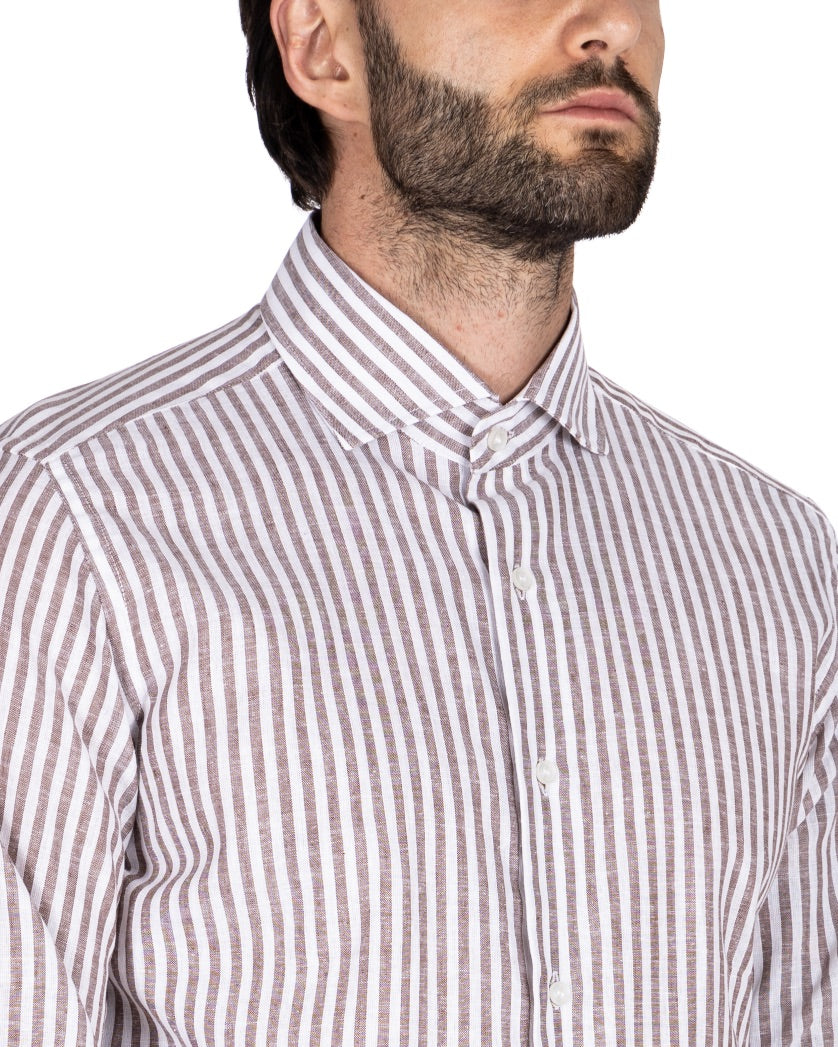 ISCHIA - CLASSIC DARK NARROW STRIPED SHIRT IN LINEN