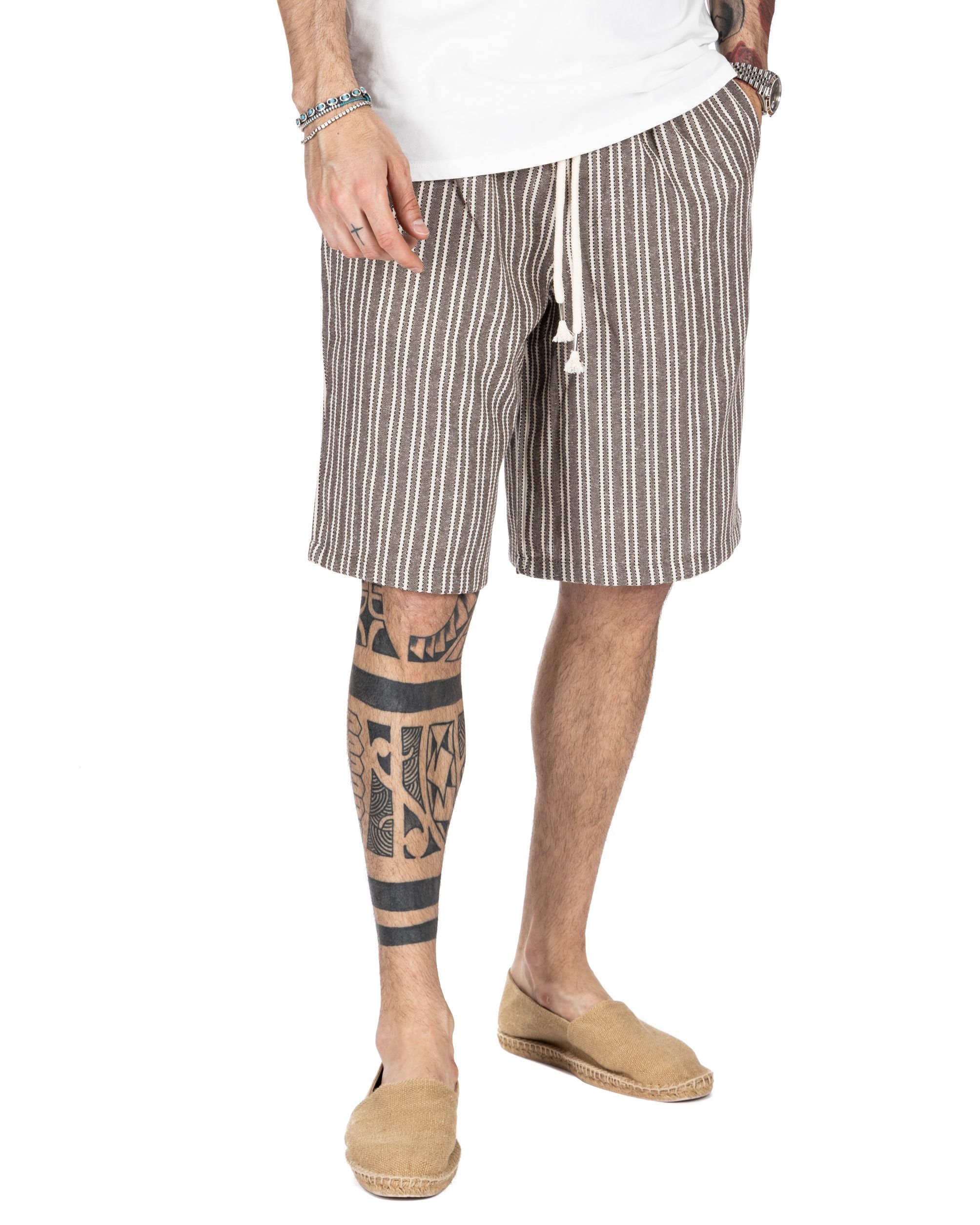 DANDY - MUD PINSTRIPE BERMUDA SHORTS