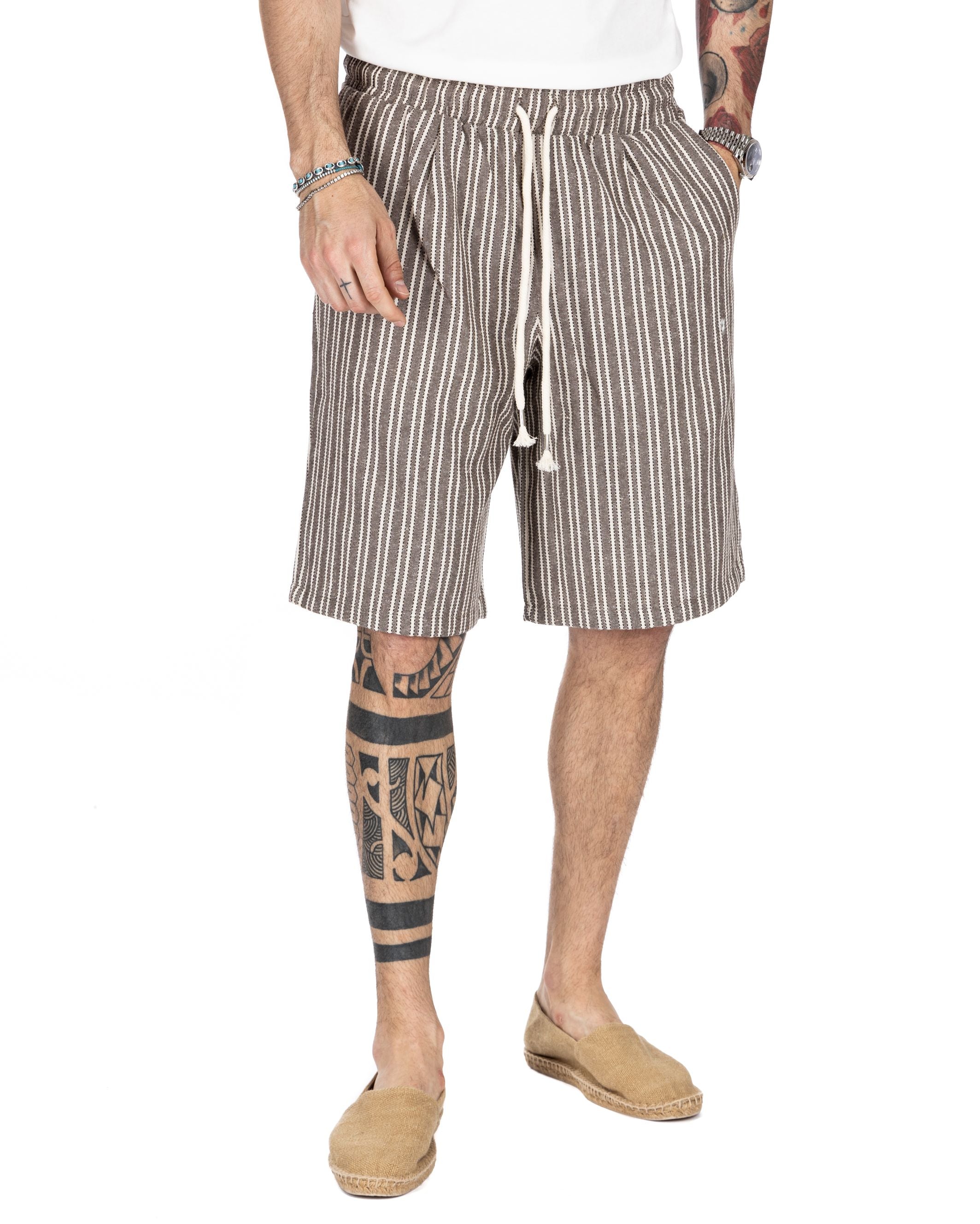 DANDY - MUD PINSTRIPE BERMUDA SHORTS