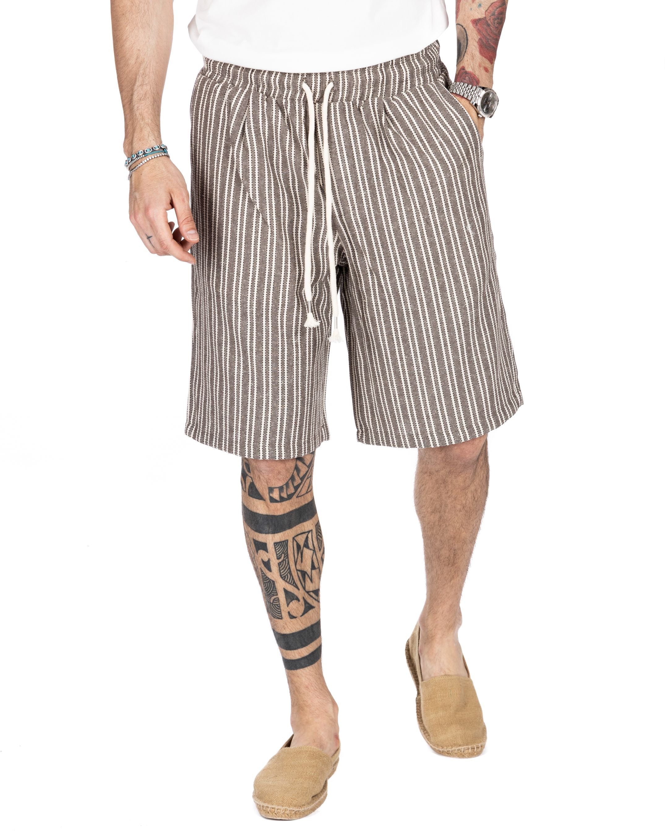 DANDY - MUD PINSTRIPE BERMUDA SHORTS