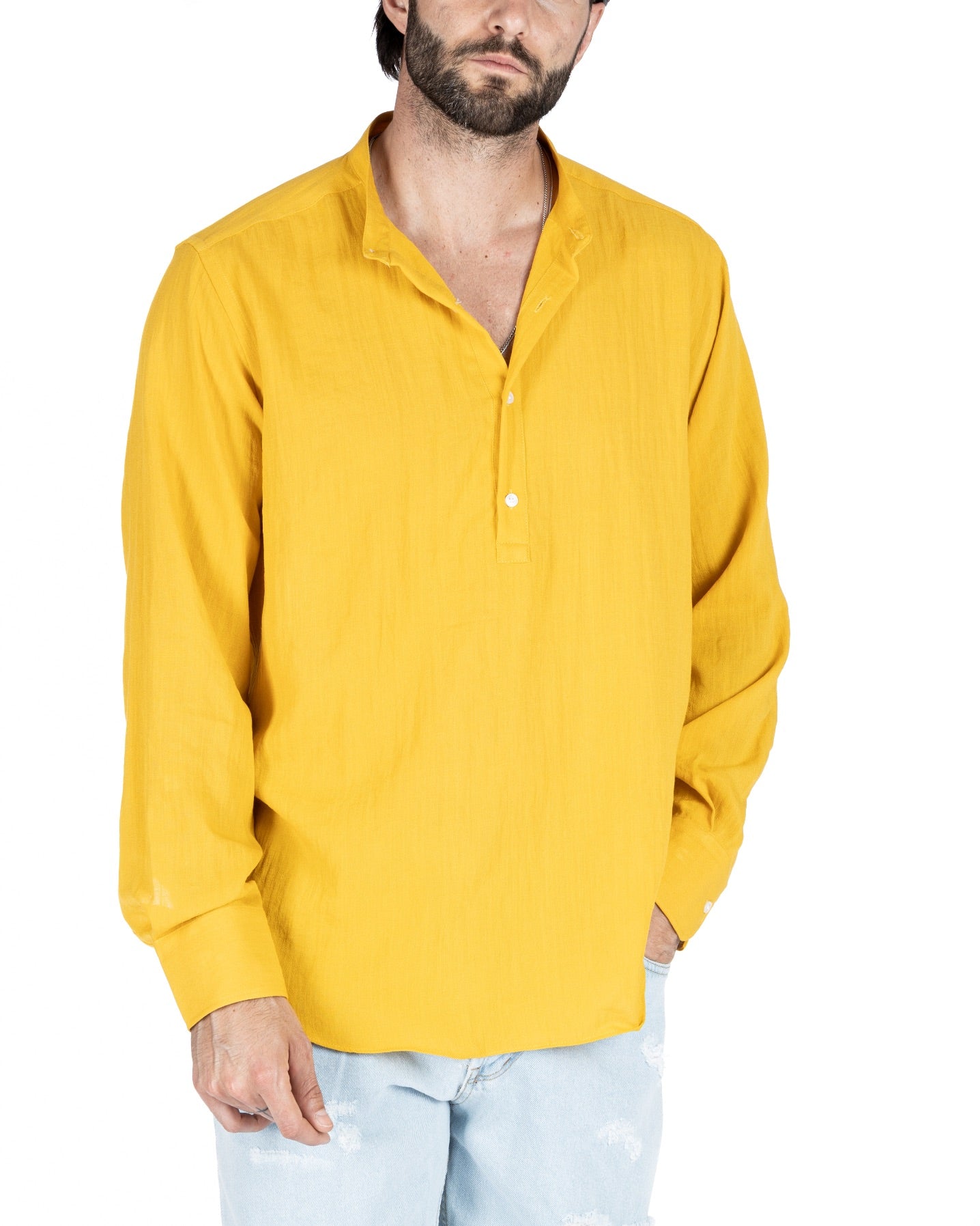 SERAFINO - YELLOW FIVE BUTTON LINEN SHIRT