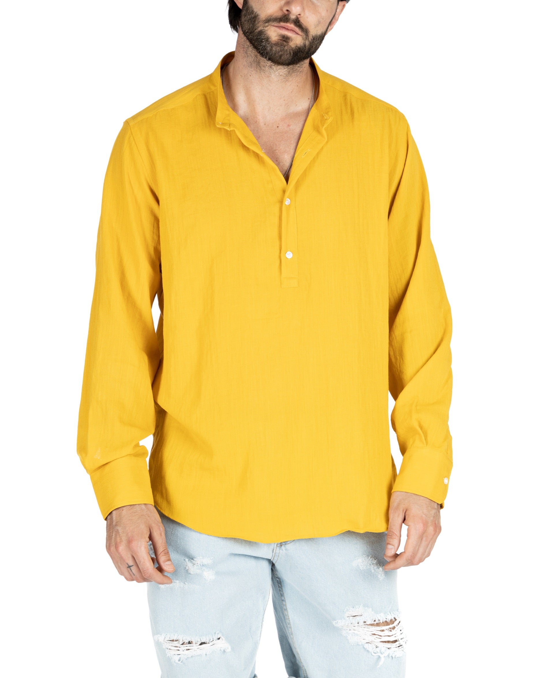 SERAFINO - YELLOW FIVE BUTTON LINEN SHIRT