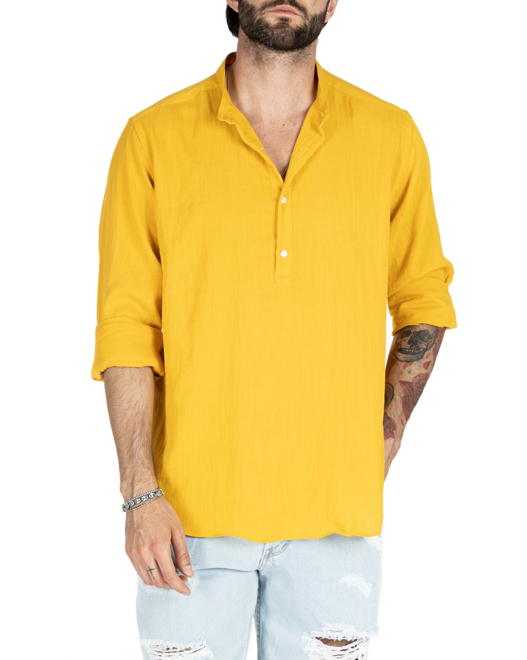 SERAFINO - YELLOW FIVE BUTTON LINEN SHIRT