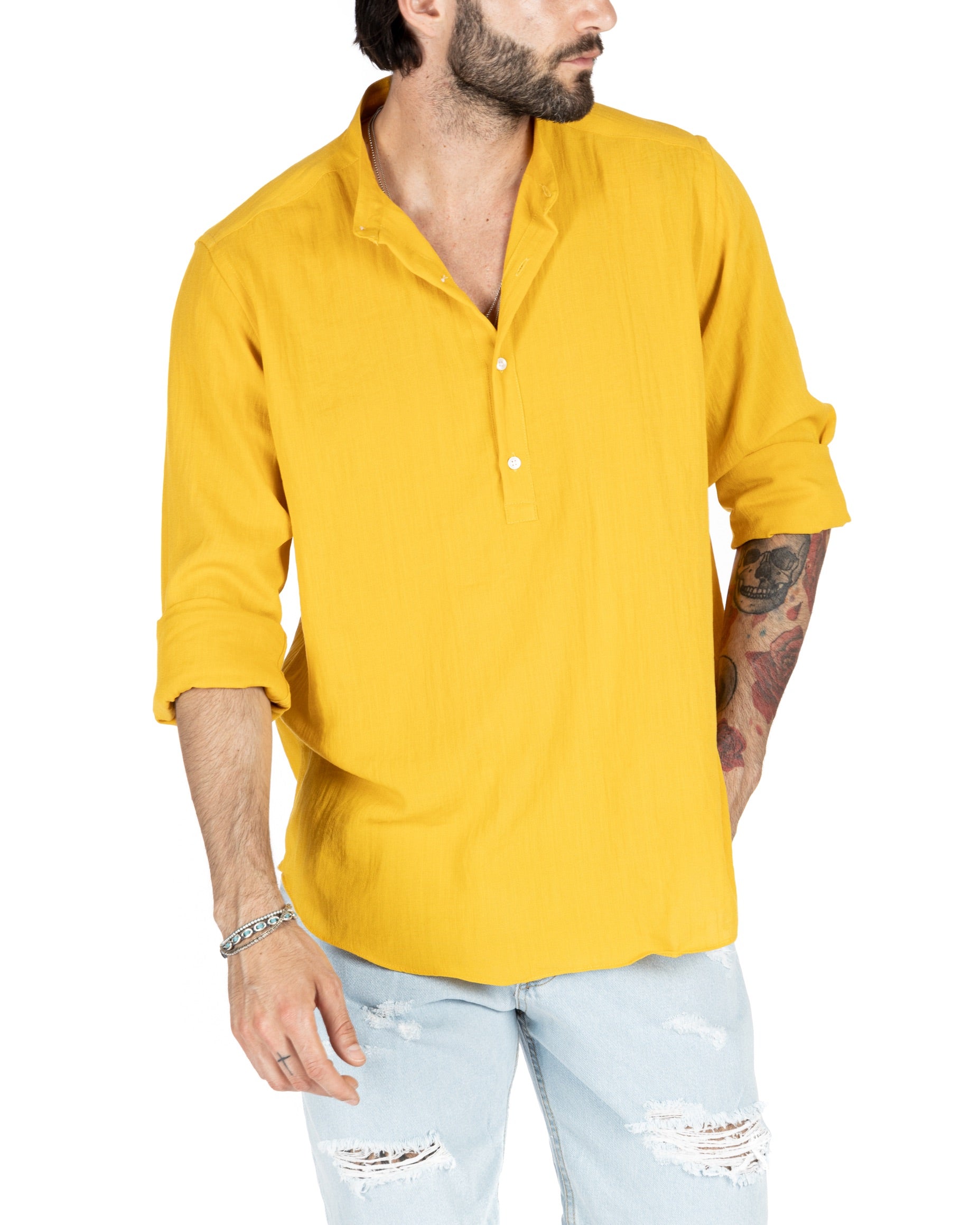 SERAFINO - YELLOW FIVE BUTTON LINEN SHIRT
