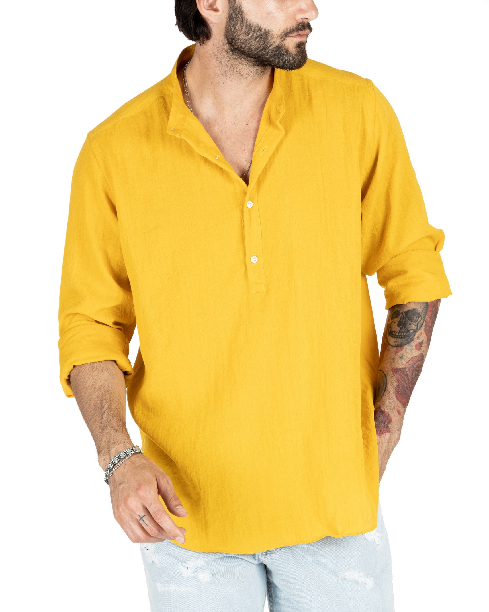 SERAFINO - YELLOW FIVE BUTTON LINEN SHIRT